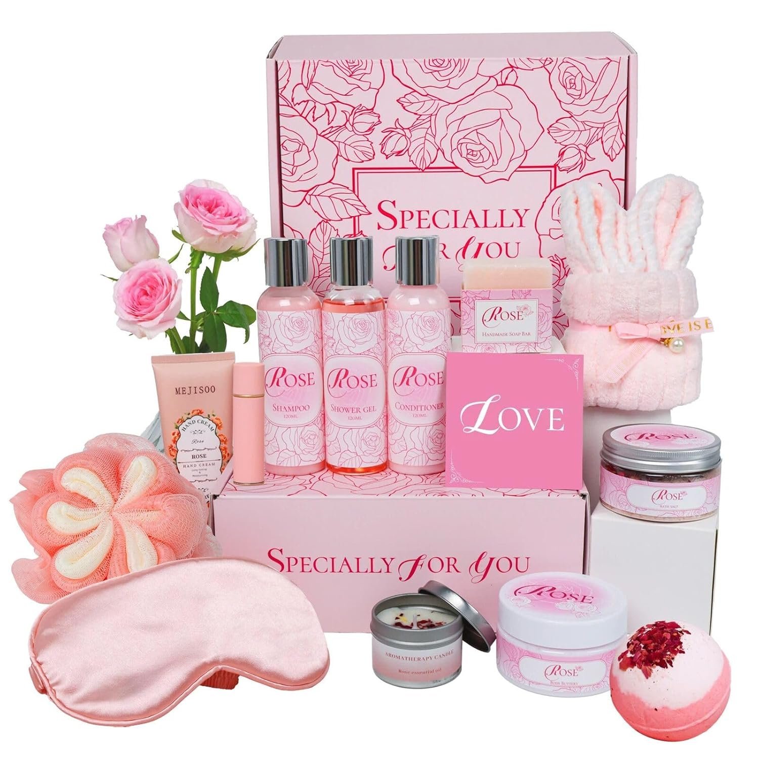 Mother’s Day Gifts Set 16Pcs Rose Spa Bath & Body Care Set with Bath Bombs & Lotions, Relaxing Home Spa Gift Kit for Mom Wife Girlfriend, Ideal for Mother’s Day Birthday Women Gift Sets