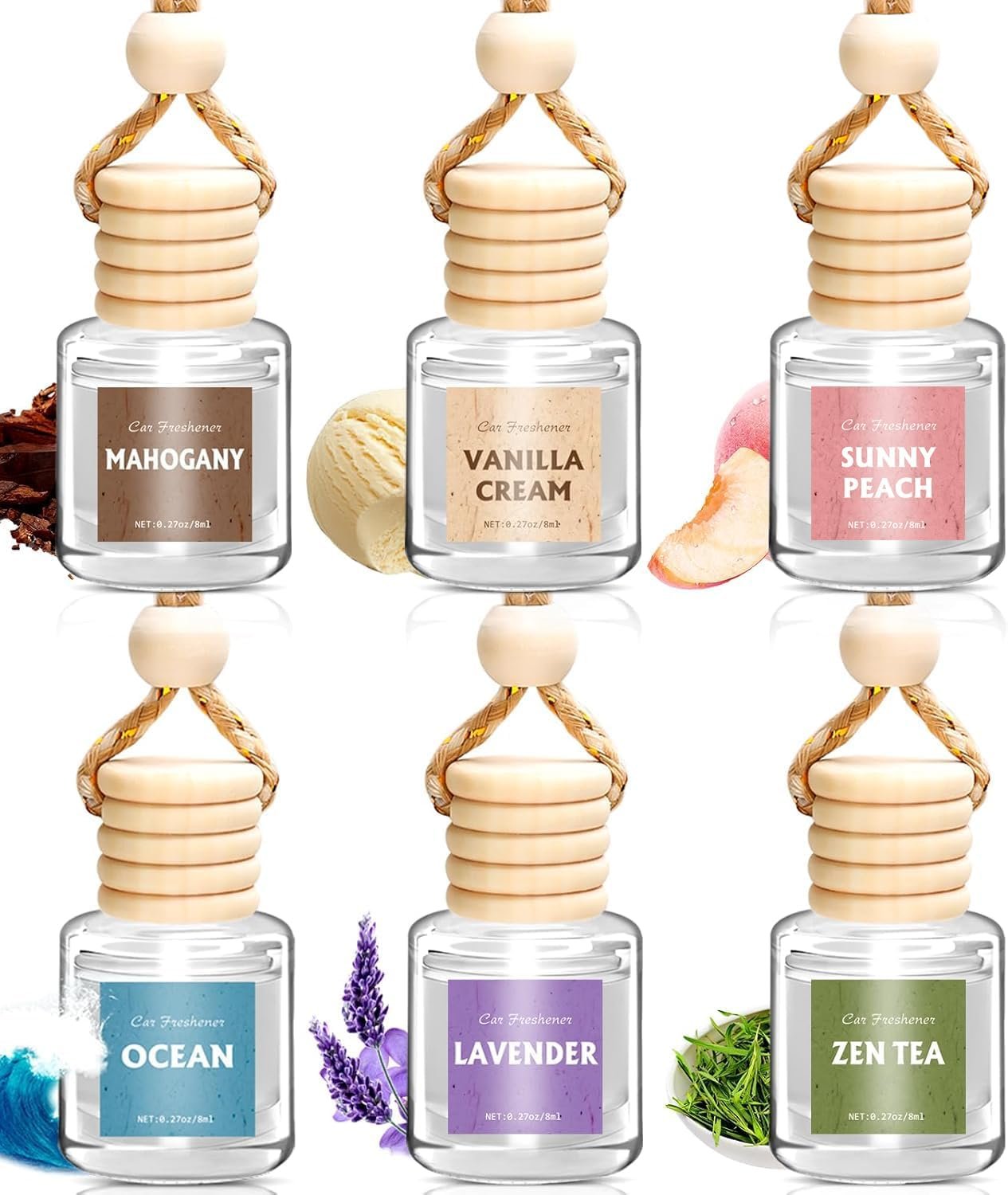 AROIC Car Air Freshener for Women, 6 Pack Air Freshener Diffuser, Mothers Day Gift for Mom, Hanging Essential Oil Air Freshener Diffuser Odor Eliminator, Cute Car Interior Decor Car Scents Accessories