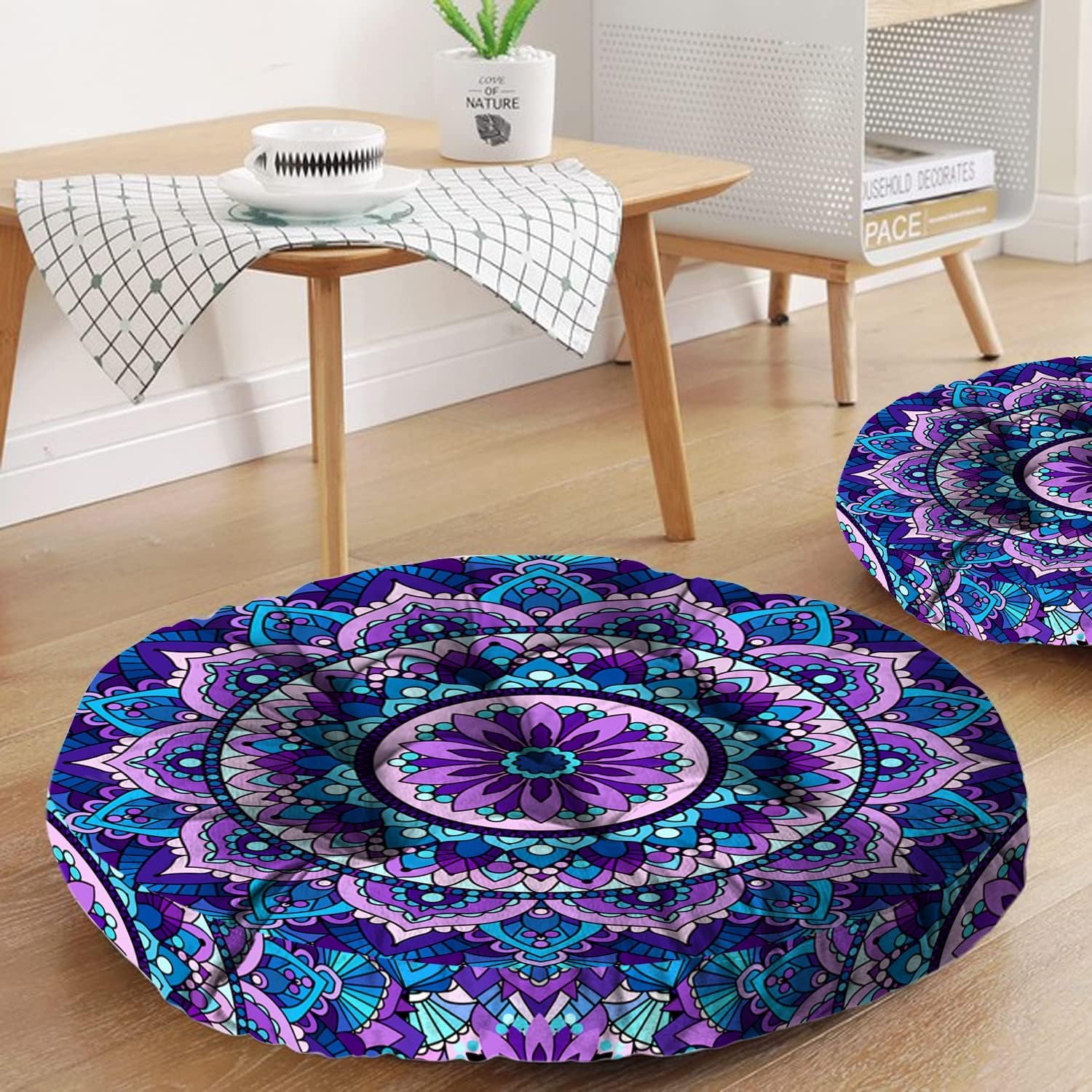 Mandala Meditation Cushion, Boho Meditation Mat, Meditation Pillows for Sitting on Floor, Cushions for Sitting in Home and Outdoor, Round Floor Pillows Cushion Seating for Yoga Accessories 22” X 22”