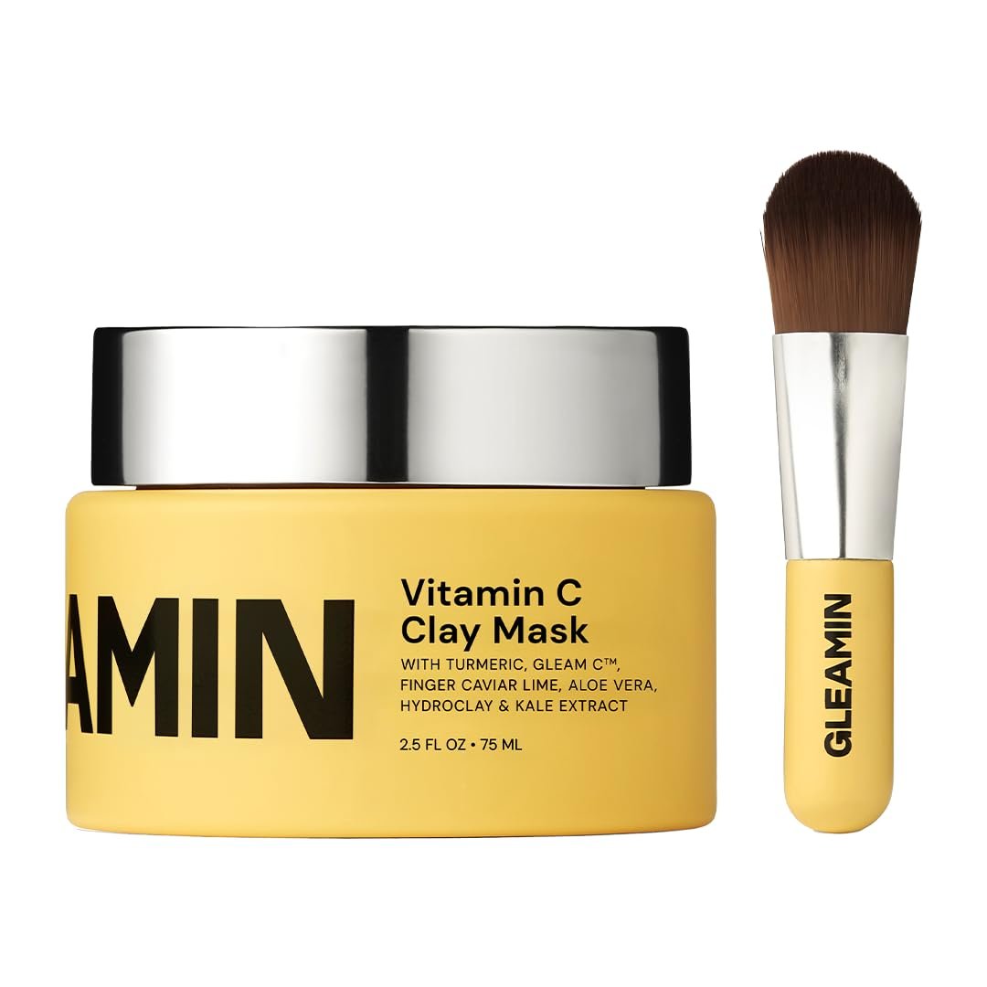 Gleamin Vitamin C Clay Mask for Dark Spots – Brightening Clay Face Mask with Turmeric, Deep Cleansing & Pore Refining Treatment, Helps Improve Uneven Tone & Post-Blemish Texture, 2.5 oz Up to 20 Uses