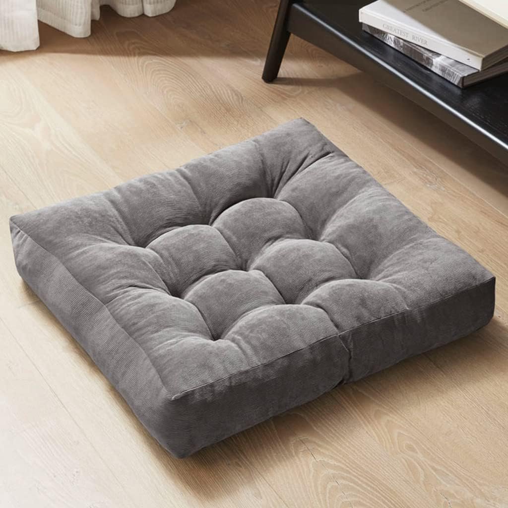 Degrees of Comfort Meditation Floor Pillow, Square Large Pillows Seating for Adults, Gray Tufted Corduroy Cushions for Yoga Reading Nook, Classroom and Living Room, Grey, 22×22 Inch