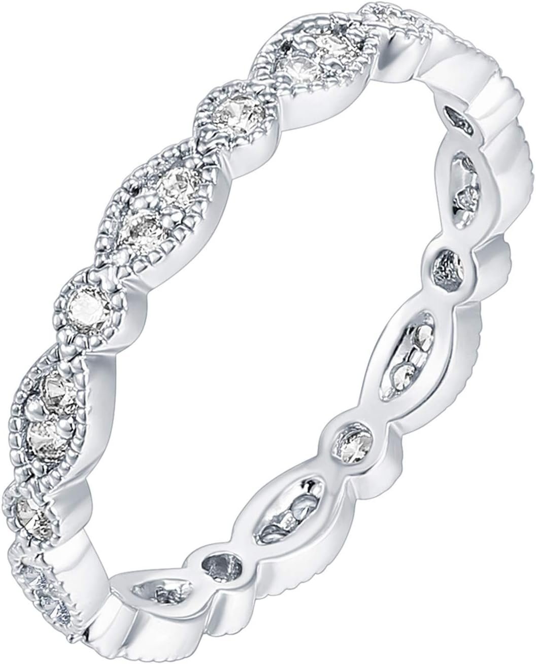 PAVOI 14K Gold Plated Cubic Zirconia Band | Round Milgrain Eternity Bands | Gold Rings for Women