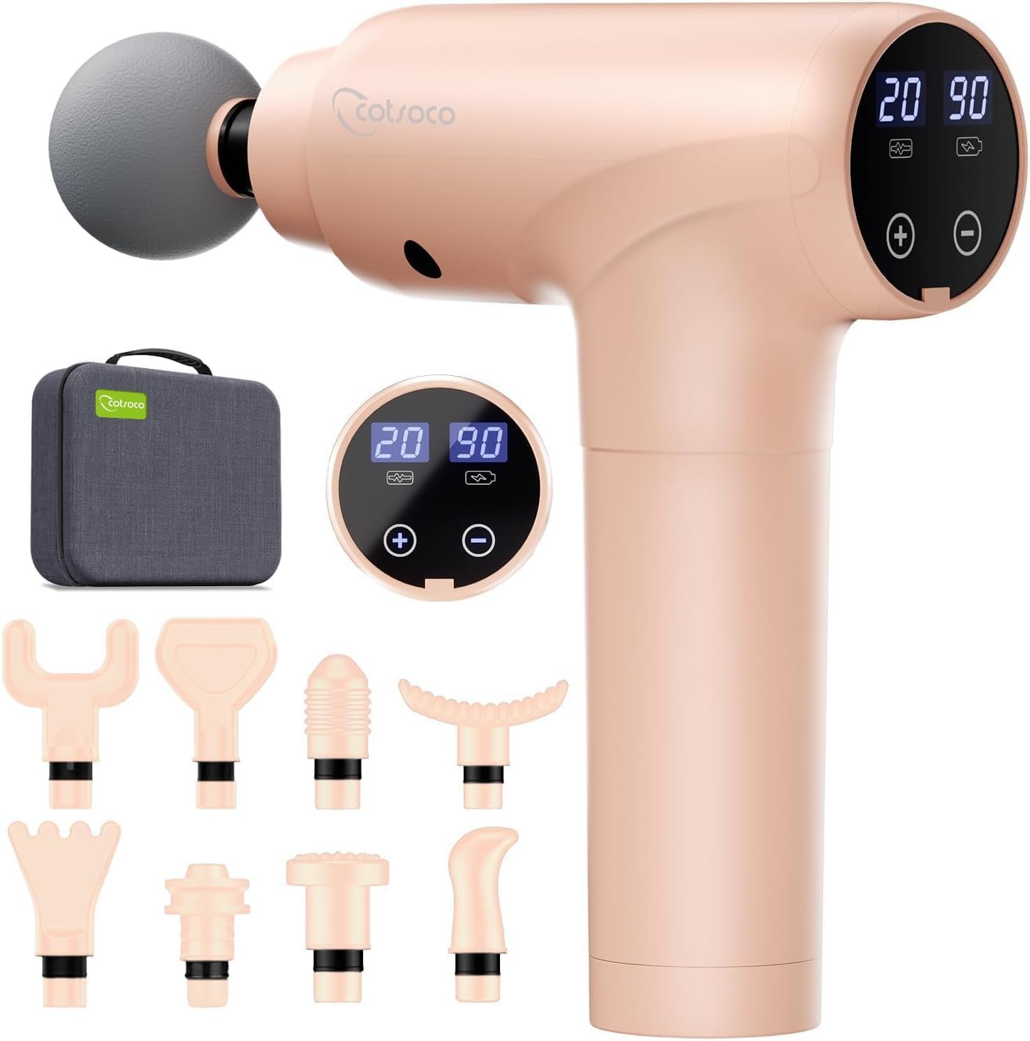 cotsoco Massage Gun Deep Tissue, Mothers Day Gifts for Mom, Muscle Massage Gun with 9 Attachment Heads 20 Speeds & Silent Brushless Motor for Pain Relief, Handheld Percussion Back Massager Gun(Pink)