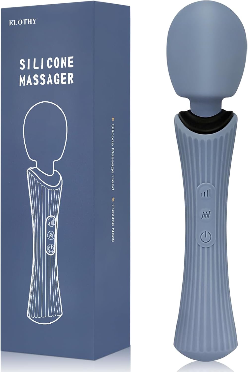Handheld Personal Wand Massager, 12 Vibration Modes 3 Speeds, 360°Flexible Neck, IPX7 Waterproof, Cordless USB Rechargeable Massager for Neck Shoulder Back Deep Tissue Relief, Rose Blue