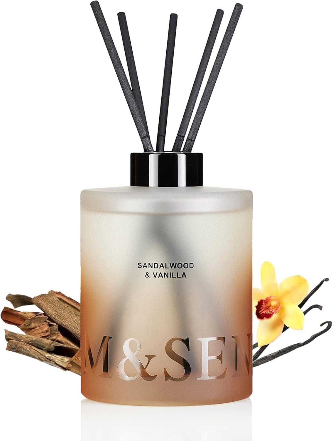 M&SENSE Sandalwood & Vanilla Reed Diffuser Set – 16.9 fl oz Long-Lasting Scent, Non-Toxic Essential Oil Diffuser for Home, Fragrance Diffuser Housewarming Gifts for Bathroom Bedroom for Women