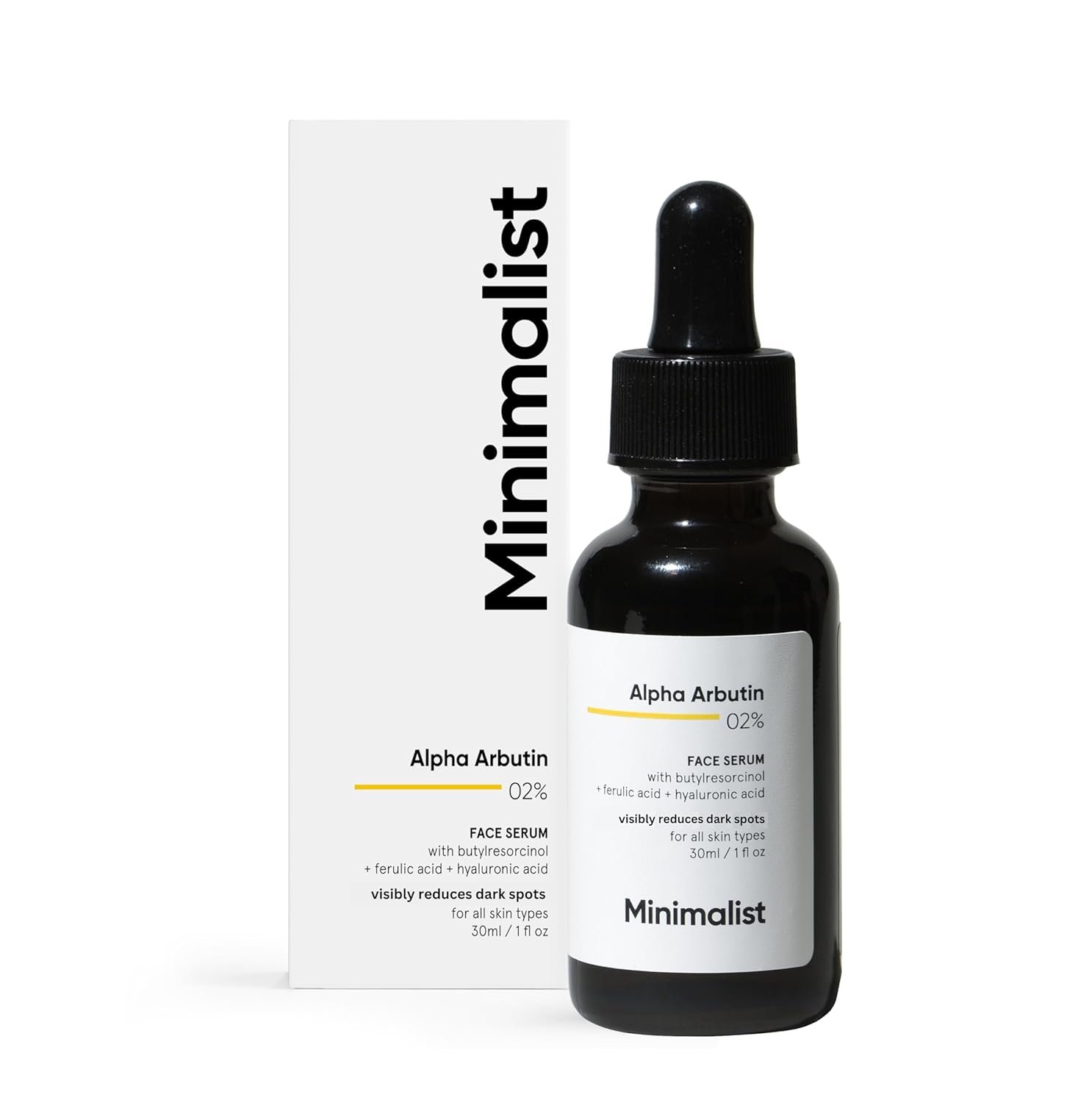 Minimalist 2% Alpha Arbutin with Hyaluronic Acid for Dark Spots, Hyperpigmentation, Acne Marks| Reduces Tanning & Blemishes | For Bright Even Skin Tone | For Women & Men | 1Fl Oz/30 ml