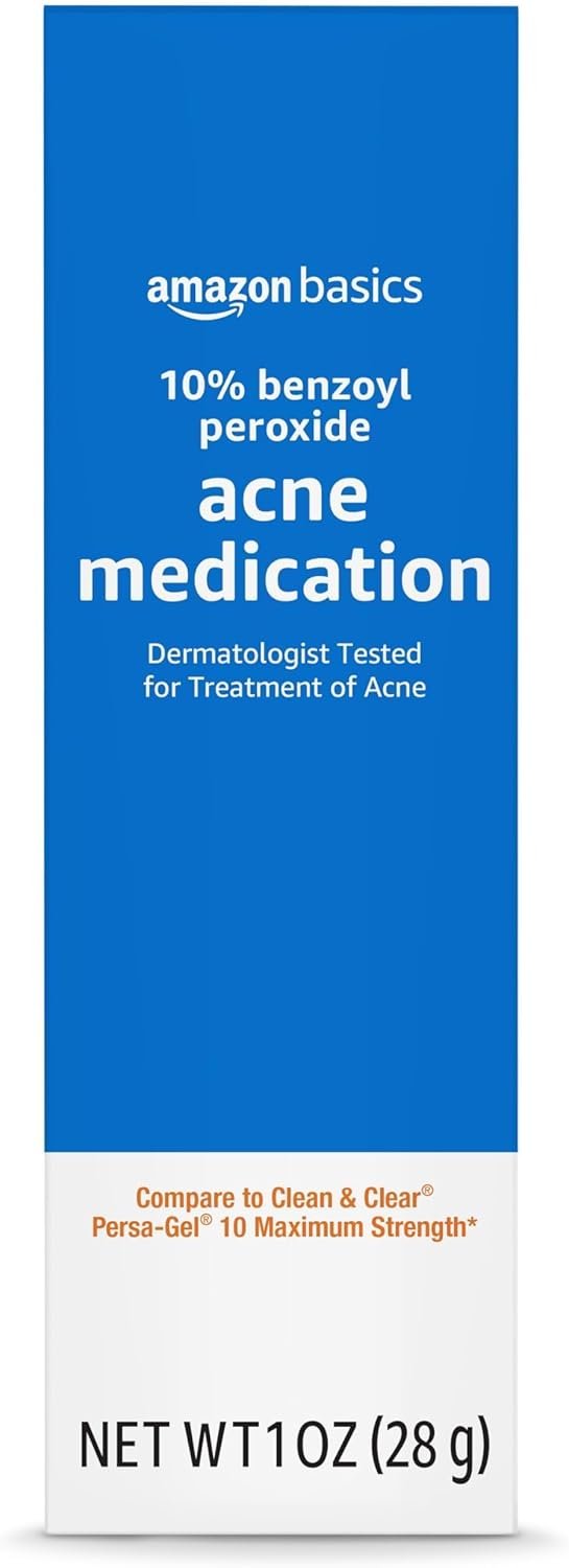 Amazon Basics 10% Benzoyl Peroxide Acne Treatment Gel, Maximum Strength, 1 Fluid Ounce | Maximum Strength