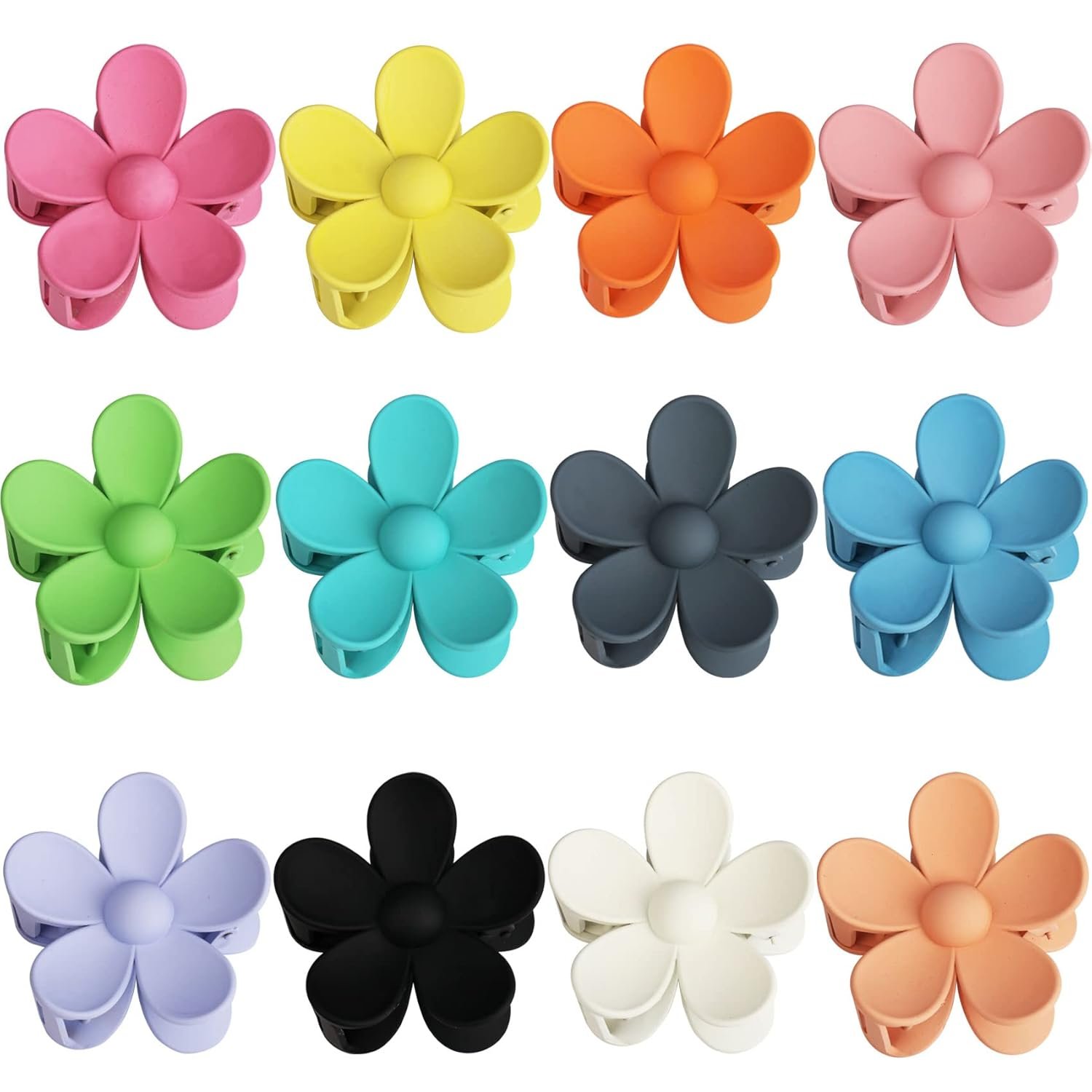 12-Piece Flower Claw Clips – Large Jaw Clips for Women & Girls – Thick & Thin Hair – 12 Colors – Matte, Non-Slip, Strong Hold
