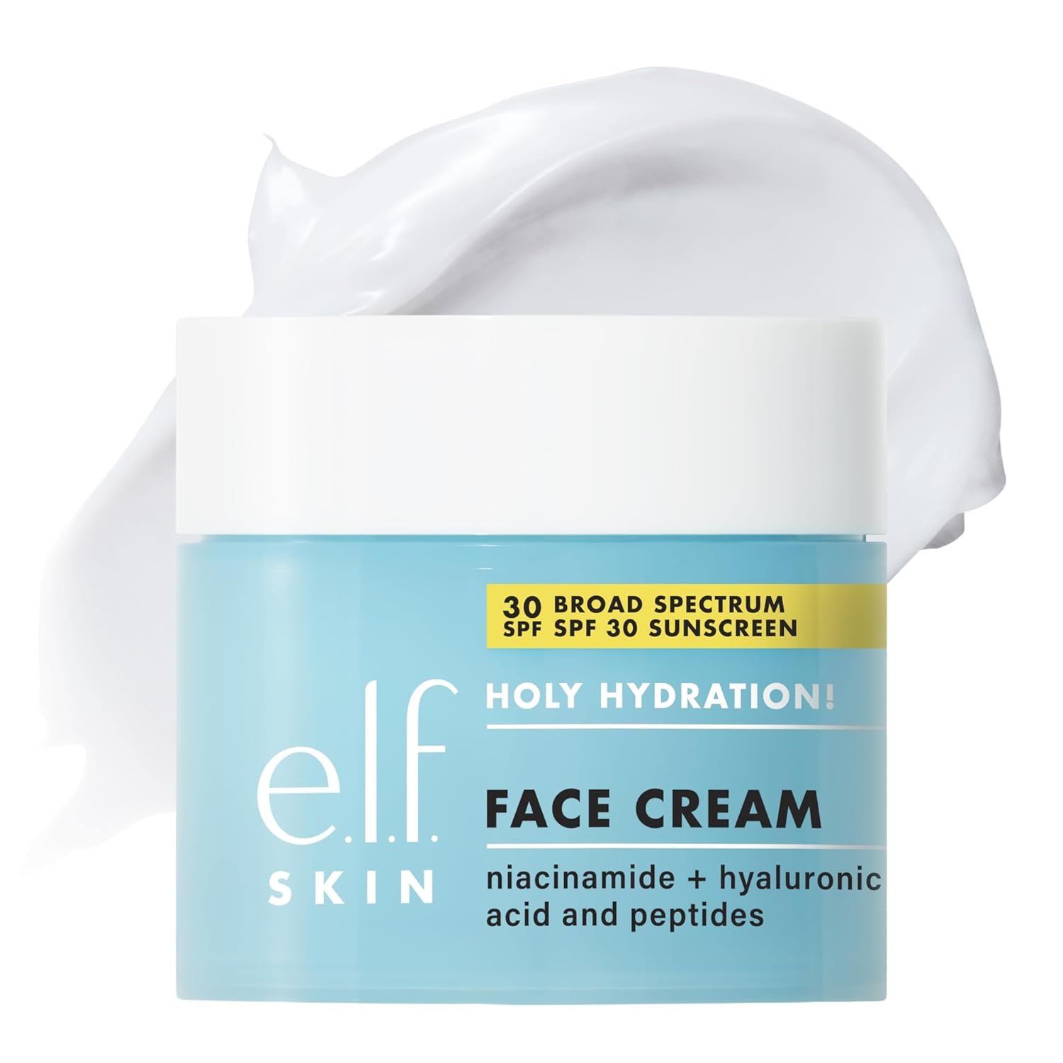 e.l.f. Holy Hydration! Face Cream Broad Spectrum SPF 30 Sunscreen Moisturizer, Made with Hyaluronic Acid, Niacinamide & Peptides, Lightweight Daily Protection, 1.7 oz
