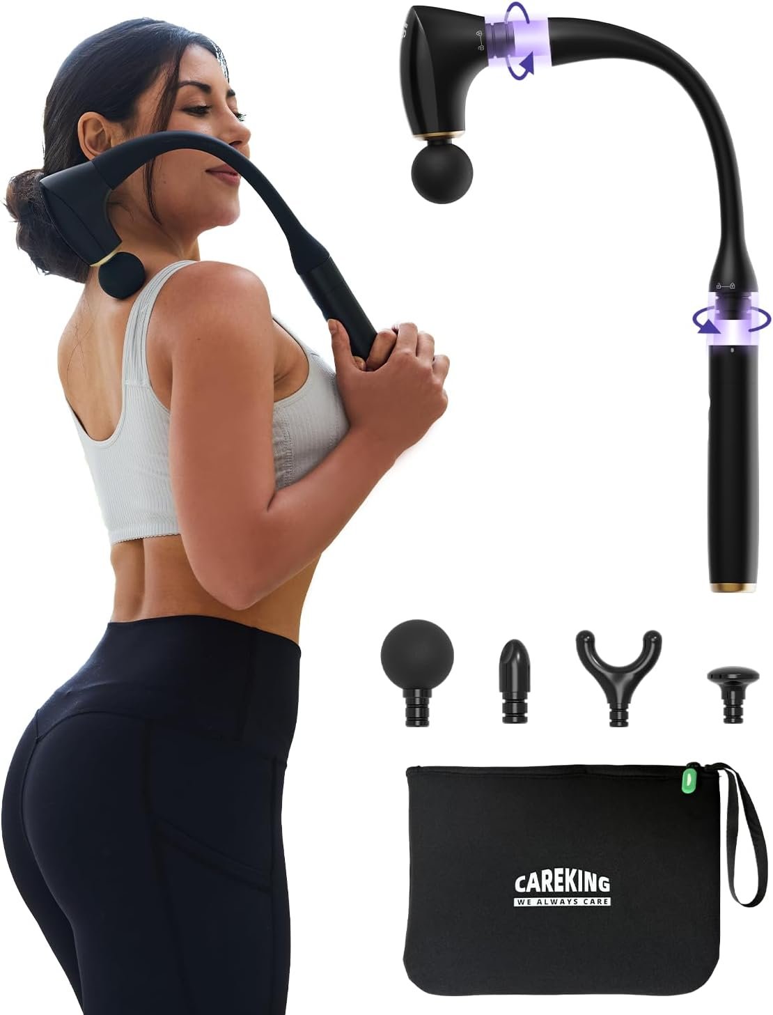 2-in-1 Detachable Percussion Massage Gun with Extension Handle, Back Massager for Pain Relief Deep Tissue Muscle Massager for Arm Shoulder Lower Back Thigh Waist,Gifts for Women Men, FSA-HSA Eligible
