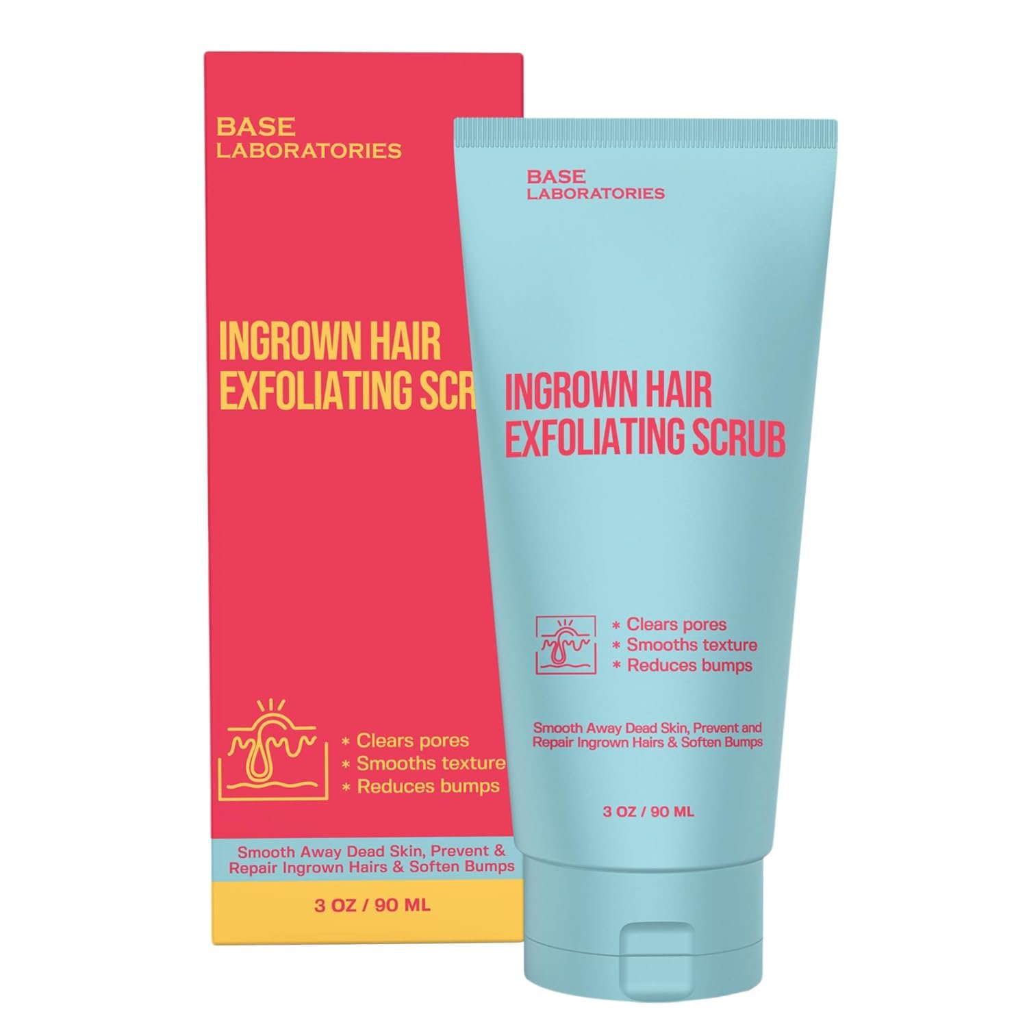 Base Laboratories Ingrown Hair – KP Bump Exfoliating Body Scrub – with AHA+BHA – Keratosis Pilaris Treatment – Daily Skin Exfoliant – Helps Reduce Strawberry Skin & Razor Bumps – Men & Women 3oz