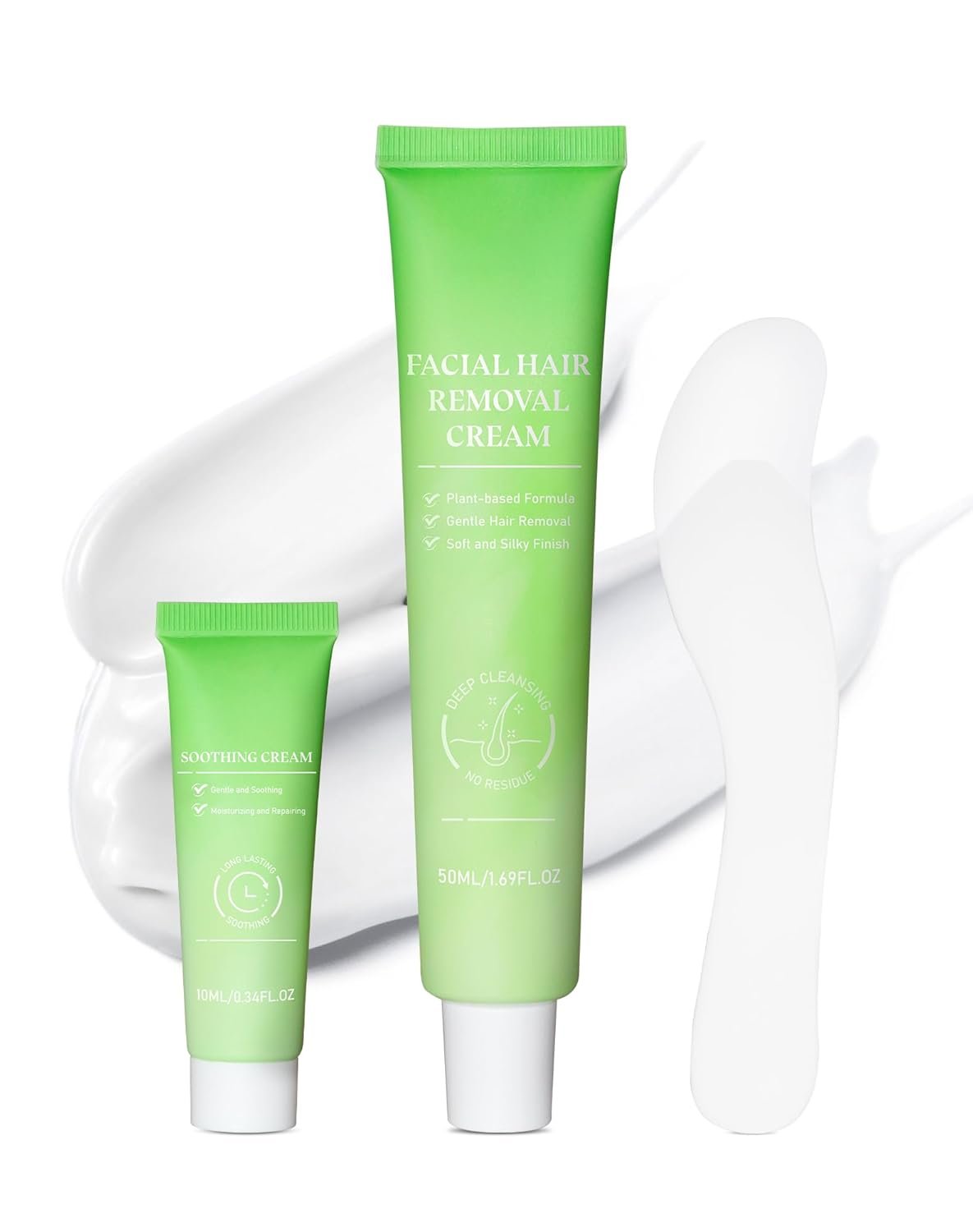 Painless Facial Hair Removal Cream for Women – Sensitive Skin 2-in-1 Kit with Soothing Cream | Upper Lip & Chin Hair Remover | At-Home Depilatory (4 Min, 7 Days Smooth),2.03 Fl Oz