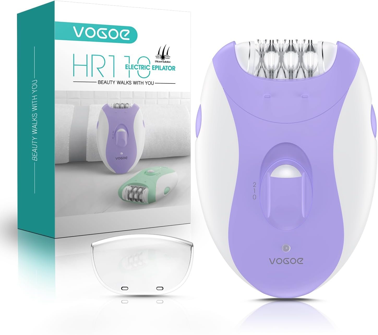VOGOE Epilators Hair Removal for Women with 21 Tweezers & LED Light, 2 Speeds Cordless Epilator for Women, Electric Hair Removal Epilators Rechargeable for Arms & Legs HR110 (Purple)