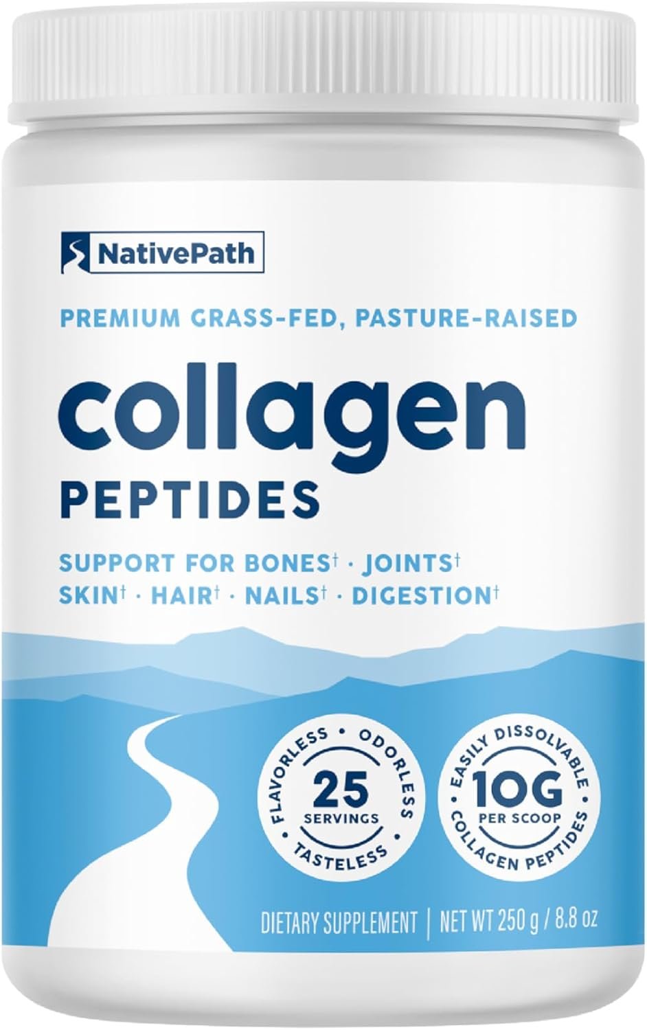 NativePath Collagen Peptides – Hydrolyzed Type 1 & 3 Collagen Powder for Skin, Hair, Nails – 8.8 oz (25 Servings)