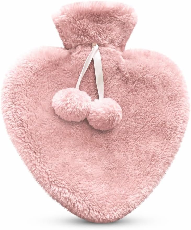 Happy Heaters Hot Water Bottle with Fluffy Cover – Pink, Ideal for Period, Back & Neck Pain Relief – for Women, Seniors & Kids – USA Version