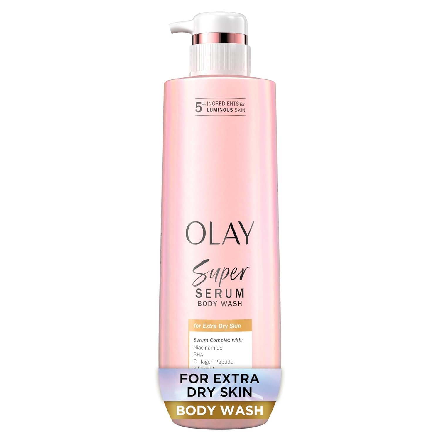 Olay Super Serum Body Wash for Extra Dry Skin, 24hr Long Lasting Hydration, 5+ Ingredient Complex for Bright Even Firm Luminous Skin, with Vitamin E, and Shea Butter 18.5 Fl Oz