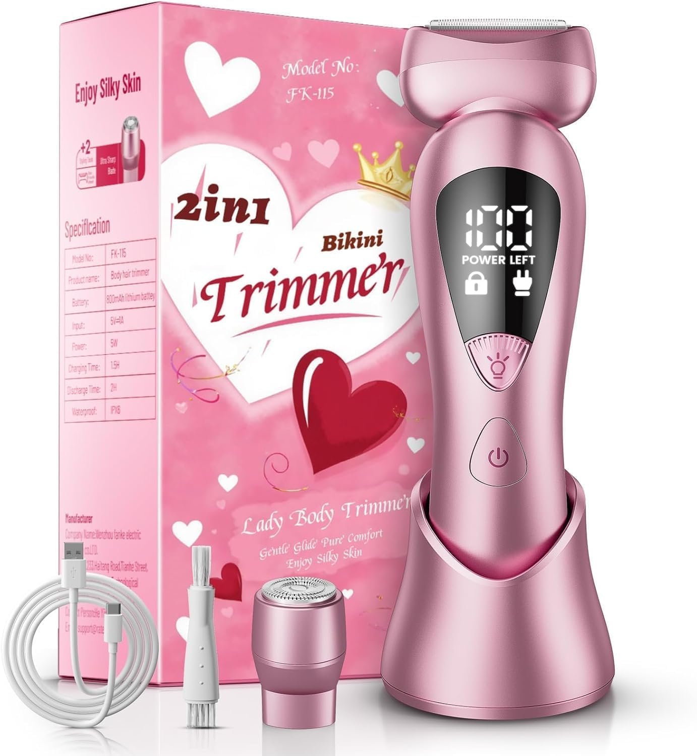 Cordless Electric Razors for Women: Rechargeable Painless Bikini Trimmer for Body Hair – IPX7 Waterproof Shaver with LED Display for Face/Underarm/Leg Light Pink Upgraded