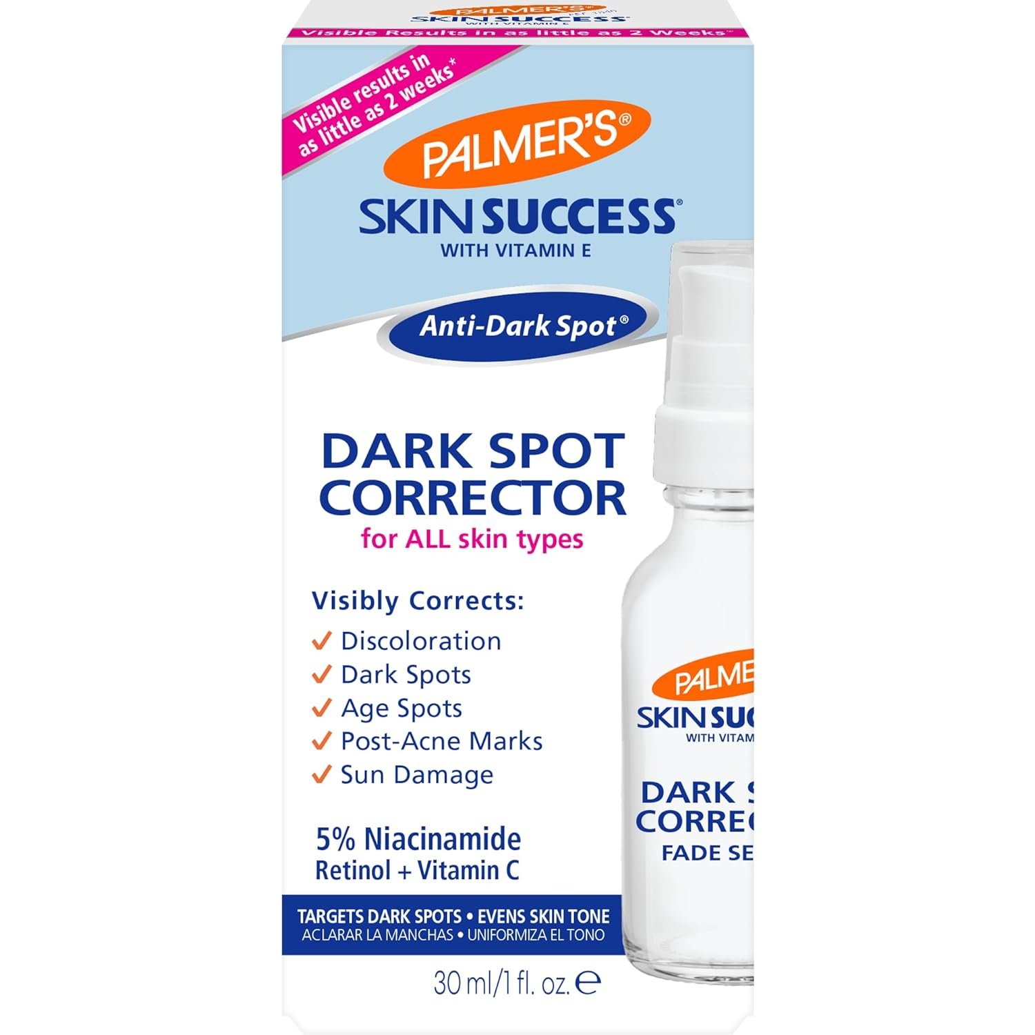 Palmer’s Skin Success Dark Spot Corrector Fade Serum with Vitamin E and Niacinamide, Helps Reduce Dark Spots and Discoloration, Facial Serum for Uneven Skintone, 1 Ounce