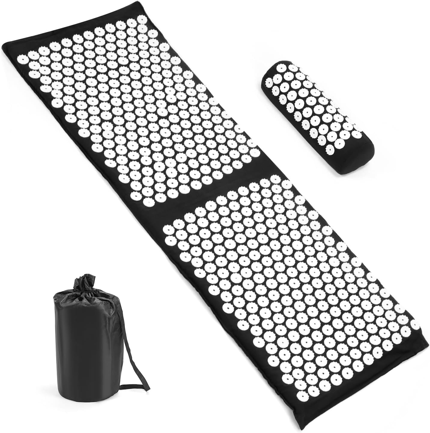 QWORK Acupressure Mat and Pillow Set – Extra Long 47″x16.5″ – Muscle Relaxation, Stress Relief – Black