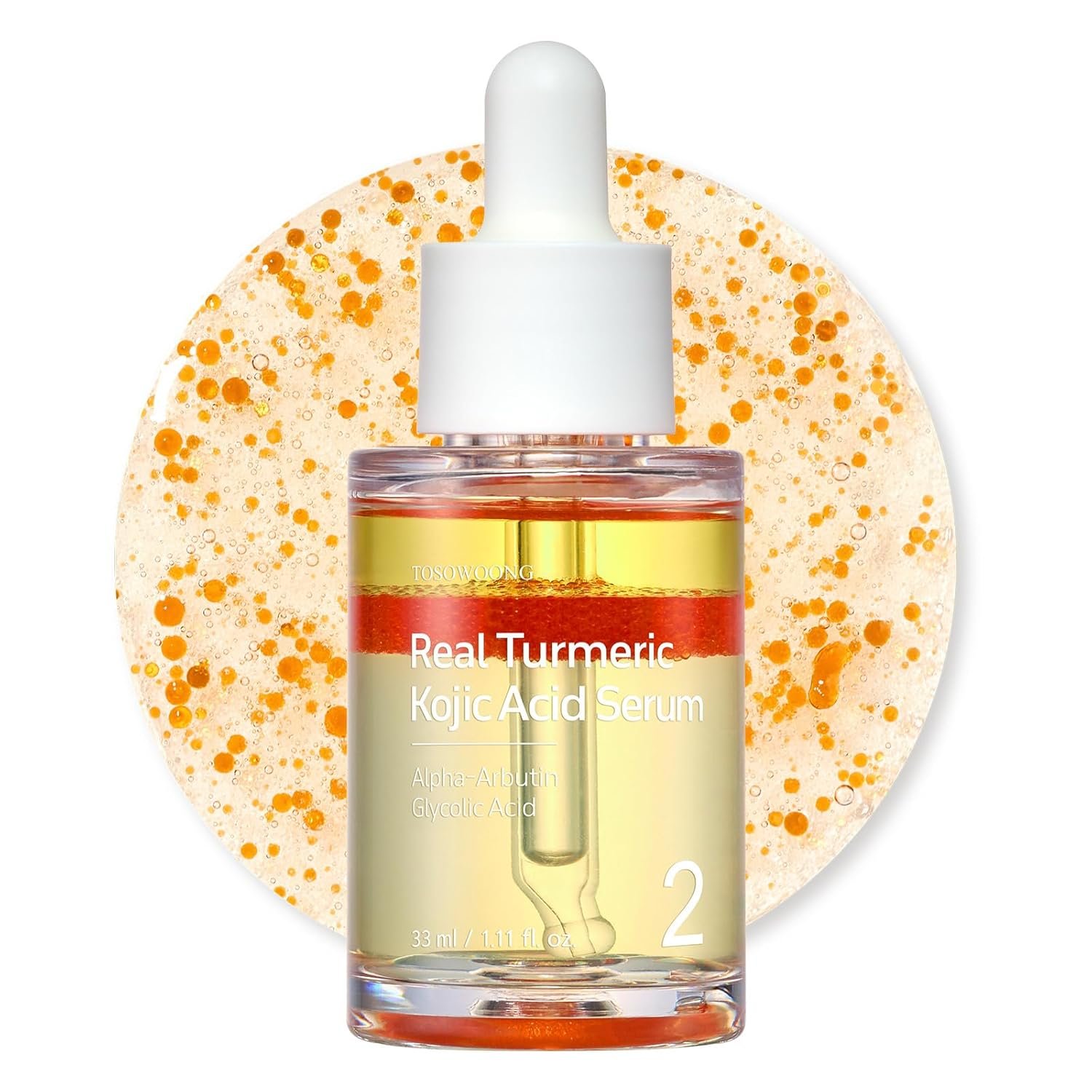 TOSOWOONG Real Turmeric Kojic Acid Serum – Brightening serum 7,000ppm Kojic Acid, 1,500ppm Turmeric, Alpha Arbutin, Astaxanthin, Glycolic Acid, Dark Spots, Freckle, Korean Skin Care, 33ml/1.11 fl.oz.