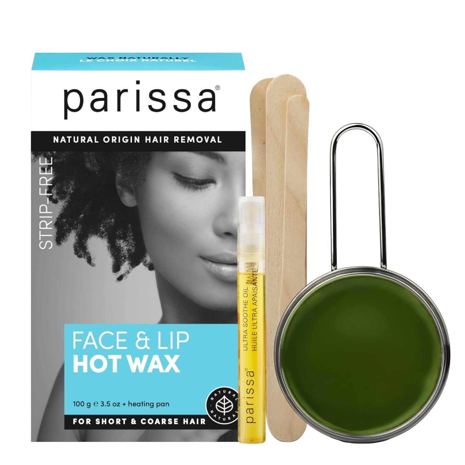 Parissa Natural Face & Lip Hard Wax Kit | No-Strip Hot Wax for Coarse Facial Hair removal | Sensitive Skin Formula with Post-Wax Oil | 3.5 oz (100 g)