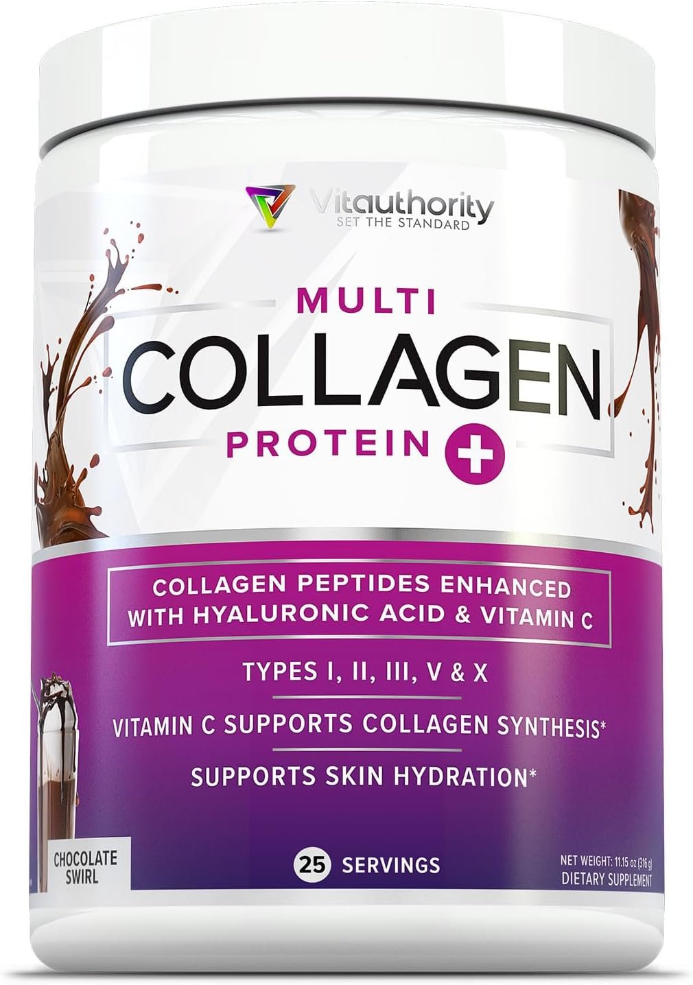 Multi Collagen Peptides Powder for Women – Hydrolyzed Chocolate Collagen Powder for Women with Types I II III V & X Vitamin C & Hyaluronic Acid for Hair Skin and Nails (Chocolate) – 25 Servings