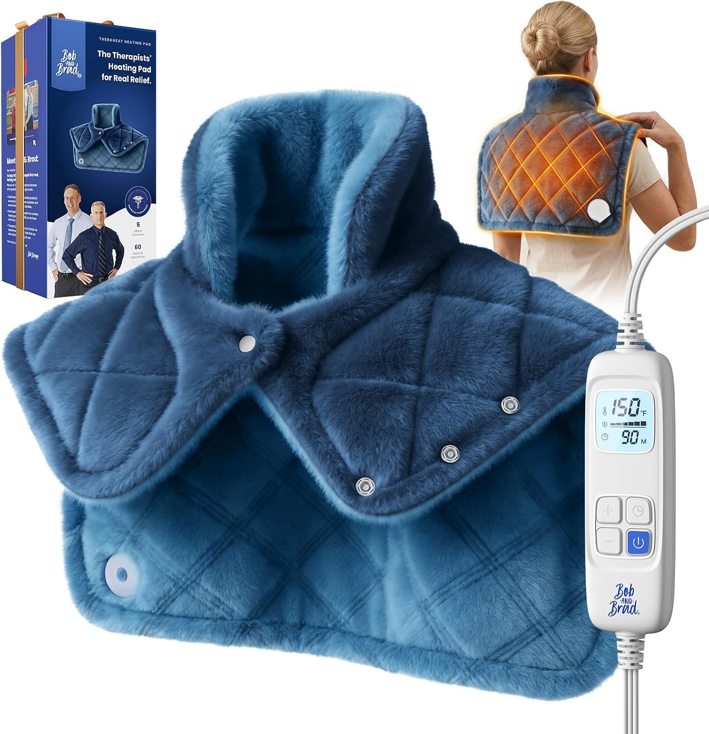 BOB AND BRAD Weighted Heating Pad for Neck and Shoulders, 2.2lb Electric Neck Wrap with Far-Infrared Ceramic Beads for Deep Tissue Pain Relief, 20″x22″, FSA Eligible/HSA Eligible,Gift for Mom Women