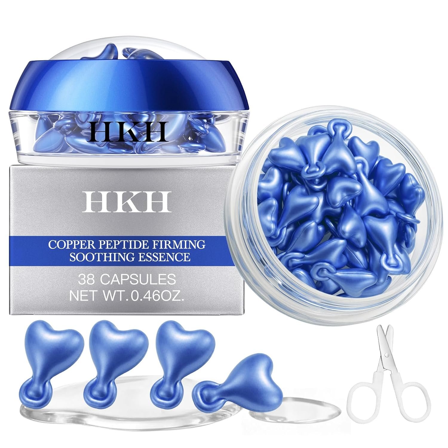HKH Copper Peptides Serum for Face: 38 Capsules Anti-aging Facial Serum with Peptide & Hyaluronic Acid for Fine Lines Wrinkles & Dryness – Daily Use for 30+ Women – Travel-Friendly