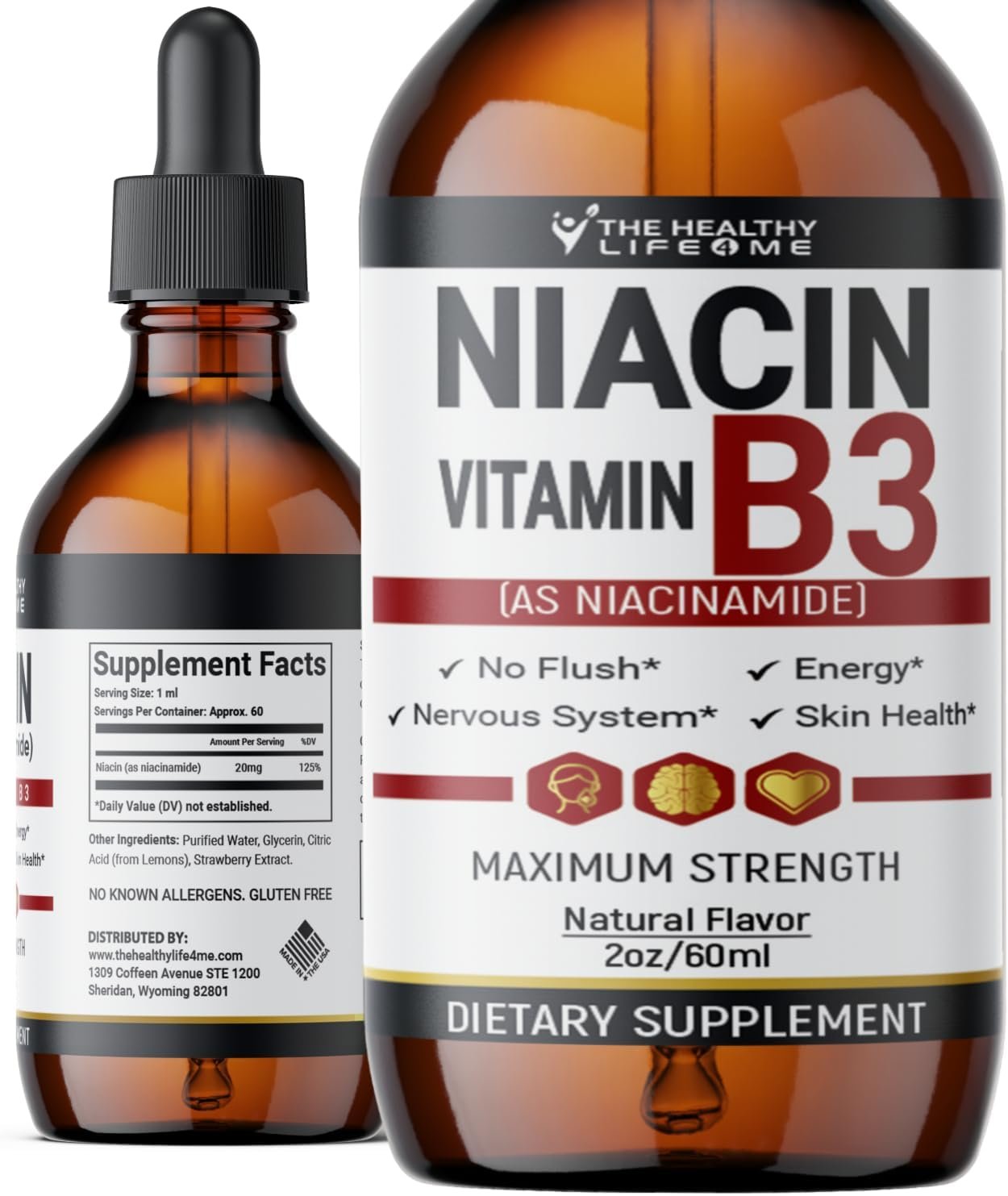 The Healthy Life 4 ME Vitamin B3 Niacinamide Liquid | 20mg Serving 60 Days Supply | Vitamin B Liquid Drops | 2oz Clear