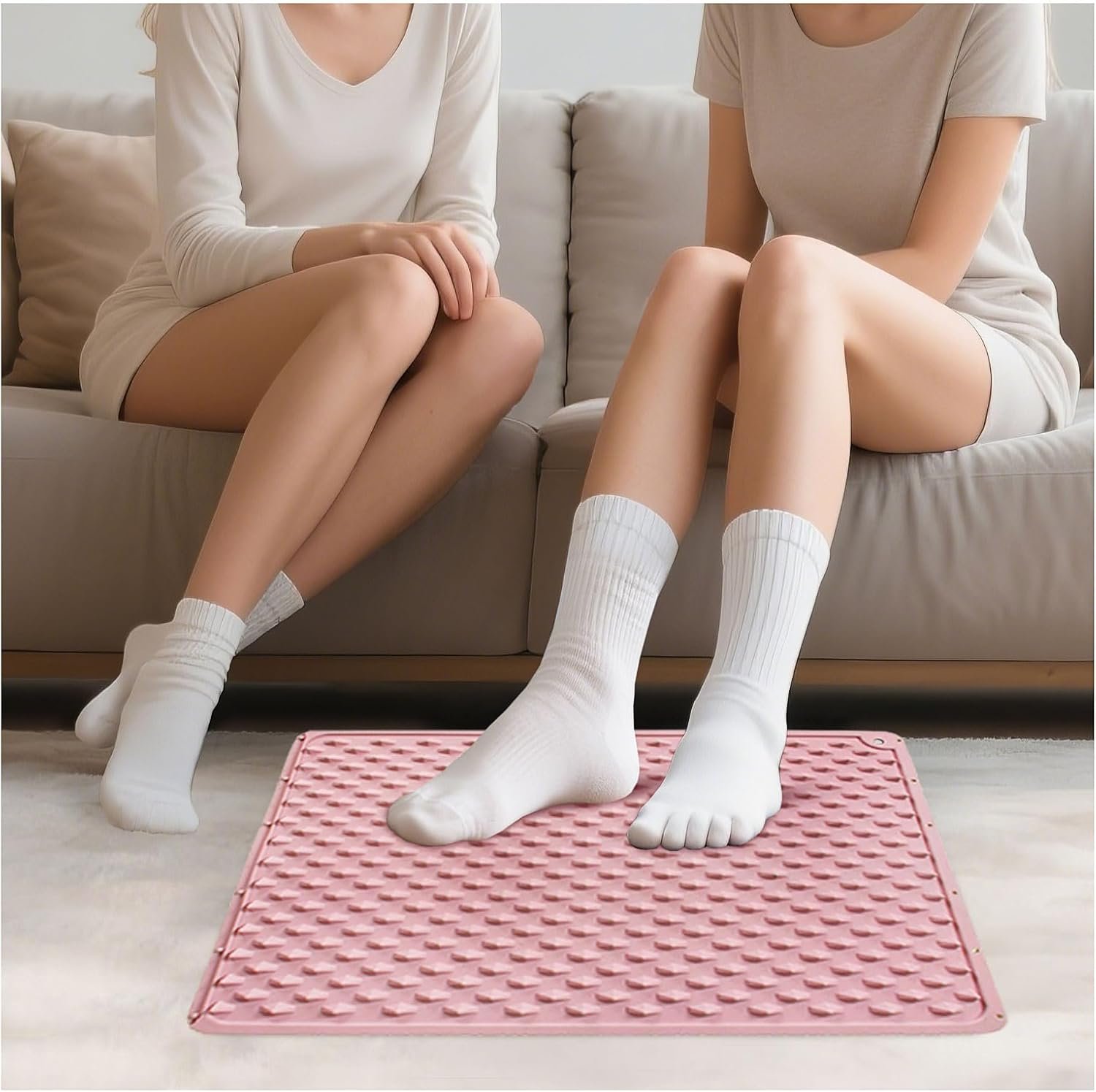 Foot Massage Acupressure Mat, Portable Silicone Reflexology Pad, Moderate Hardness Pressure Point Mat, Anti-Fatigue Mat, Connectable for Jogging & Home Use, 18’×14’inch, Pink