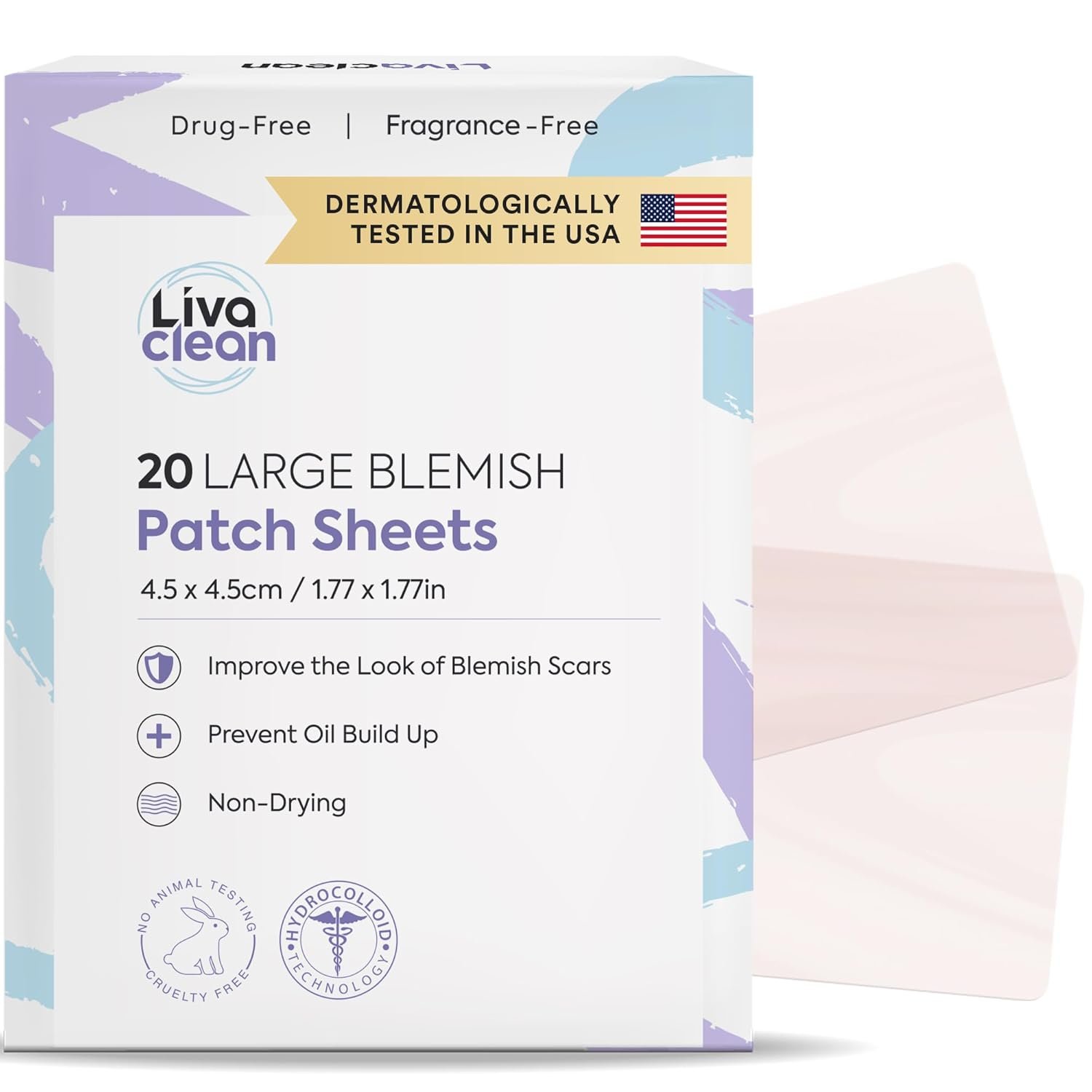 LivaClean 20CT Large Hydrocolloid Acne Patches – For Pore Spots Nose Face Cystic Pimple Zit Patch – Big Pimple Patches Hydrocolloid Bandages Strips Stickers Acne Patch XL Large