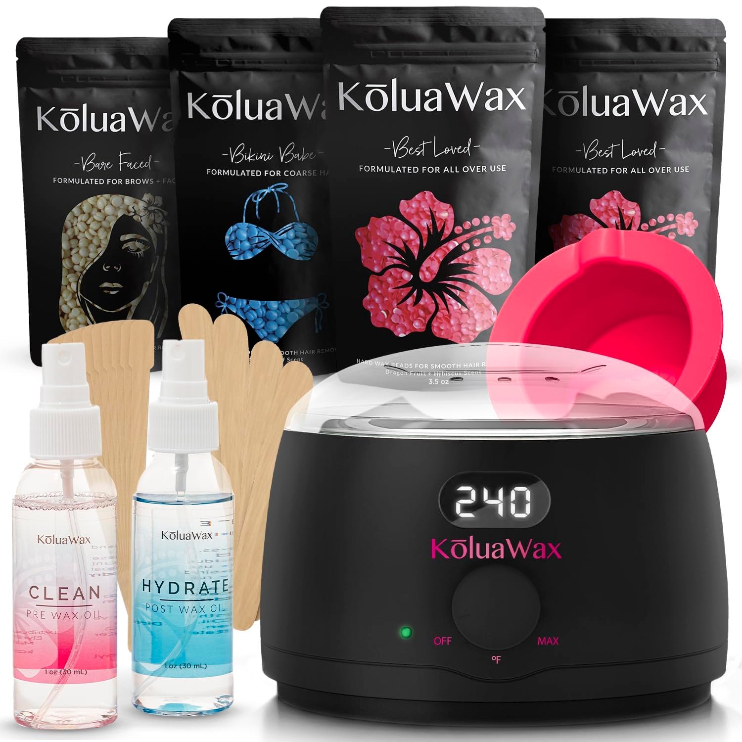 KoluaWax Premium Waxing Kit for Women – Beginner Friendly – Complete Wax Kit that includes 14oz of Wax Beads, Applicator, Pre and Post Care, Suitable for Sensitive Skin (Black) – Mothers Day Gifts