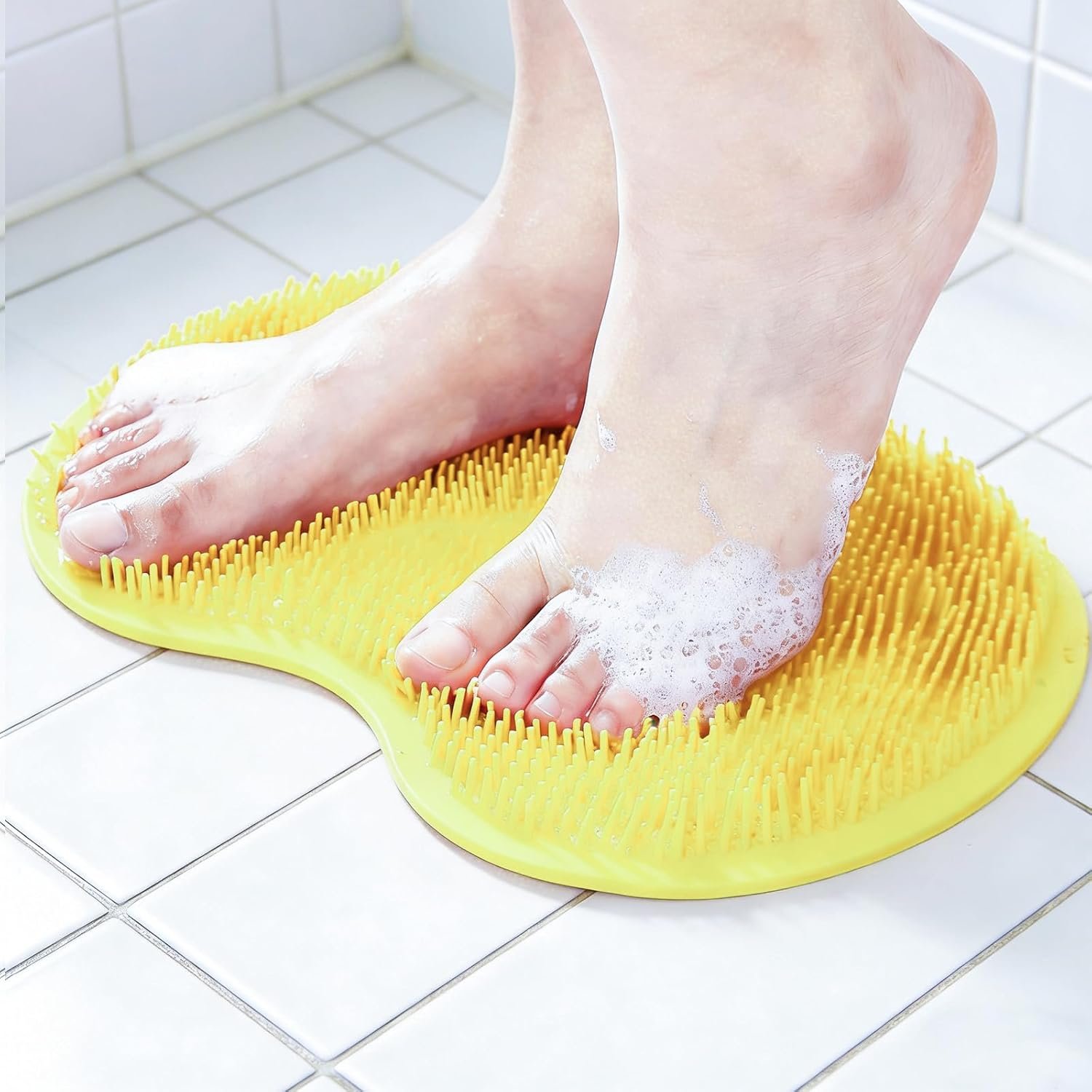 Silicone Shower Scrubber Mat Back Exfoliating Acupressure Pad Non Slip Shower Mat Massages for Men and Women,Yellow
