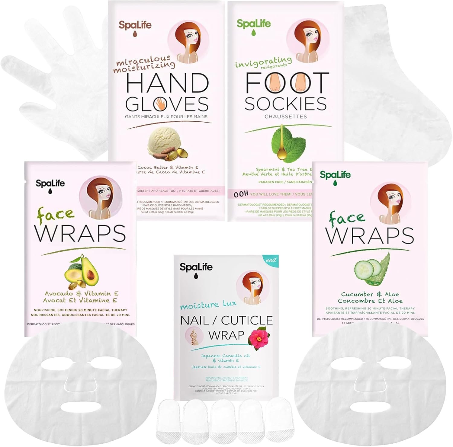 SpaLife 10 Piece Korean Face Mask & Moisturizing Hand Gloves Set | Foot Mask Socks for Dry Cracked Hands & Feet | Korean Skincare Cuticle Repair Mask Women | Self Care Gifts for Women | 10 Pack
