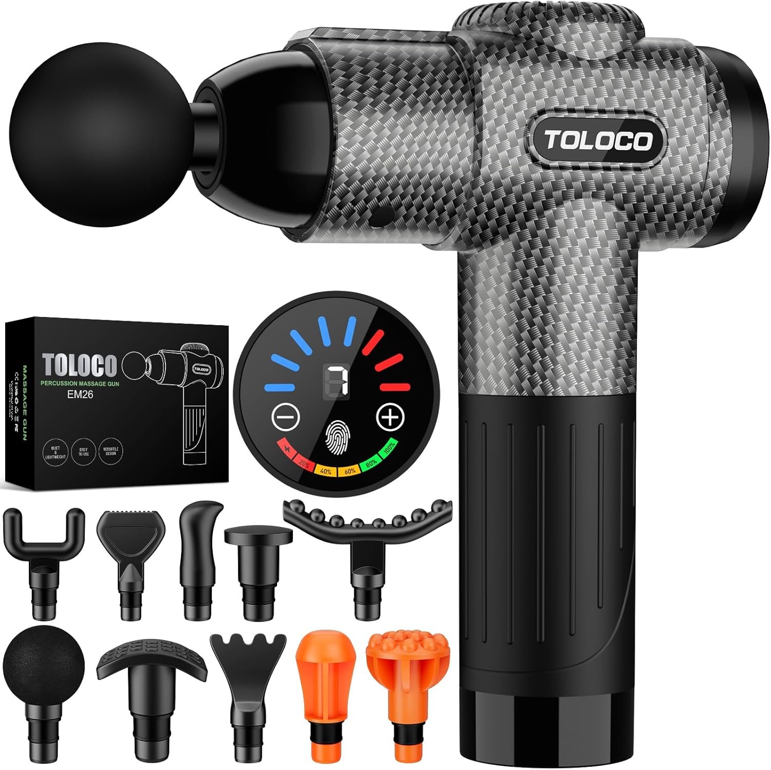 TOLOCO Massage Gun, Deep Tissue Back Massage for Athletes for Pain Relief, Percussion Massager with 10 Massages Heads & Silent Brushless Motor, Mothers Day Gifts, Carbon