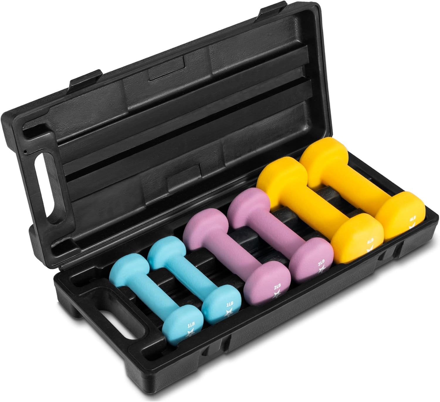 Yes4All Neoprene Coated Dumbbell Hand Weight Sets – Multiple Weight Options with Rack, Anti-roll, Anti-Slip, Hexagon Shape