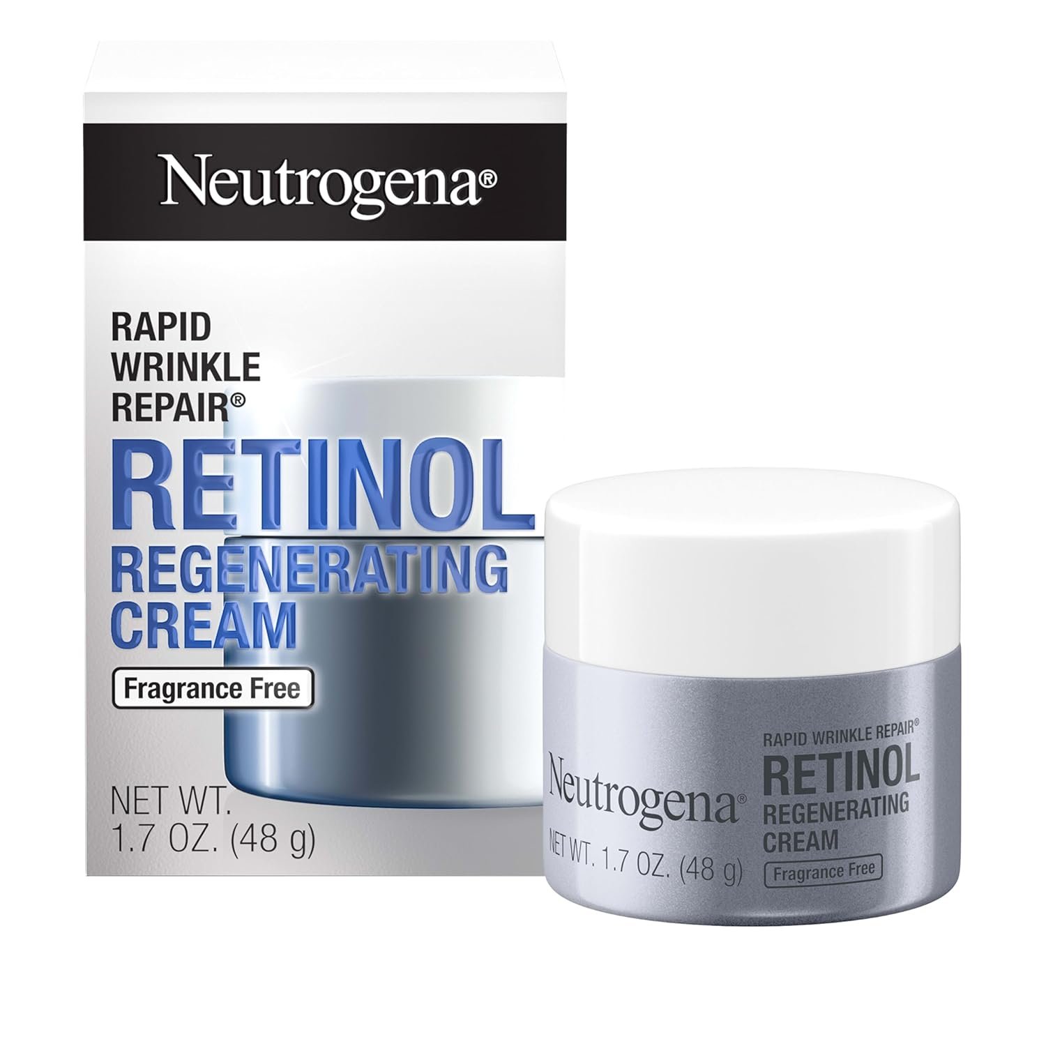 Neutrogena Rapid Wrinkle Repair Retinol Face Moisturizer, Fragrance Free, Daily Anti-Aging Face Cream with Retinol & Hyaluronic Acid to Fight Fine Lines, Wrinkles, & Dark Spots, 1.7 oz