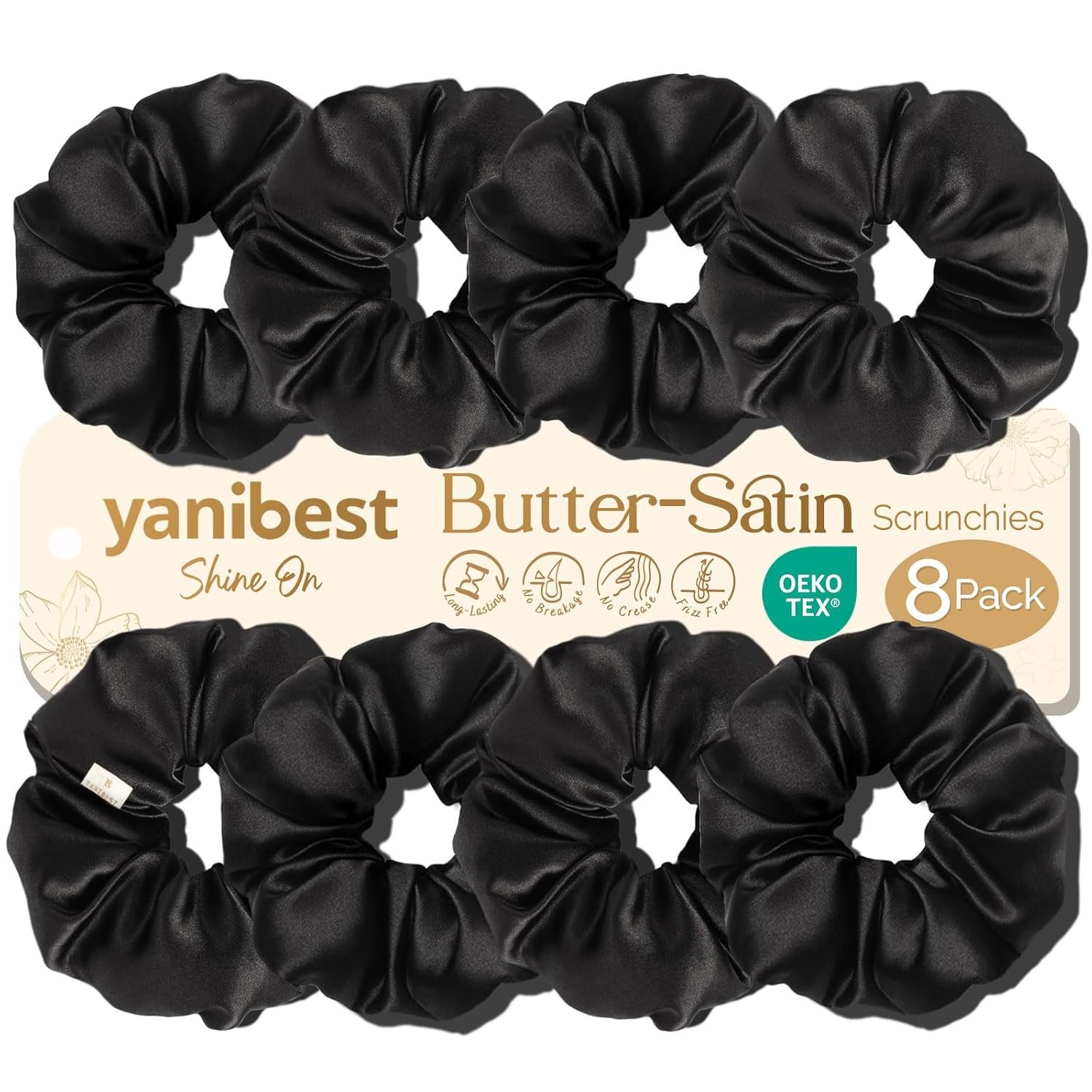 Yanibest 8 Pcs Satin Scrunchies – Silk Scrunchies Ponytail Holders, Soft Satin Hair Ties No Damage, Hair Accessories for Women