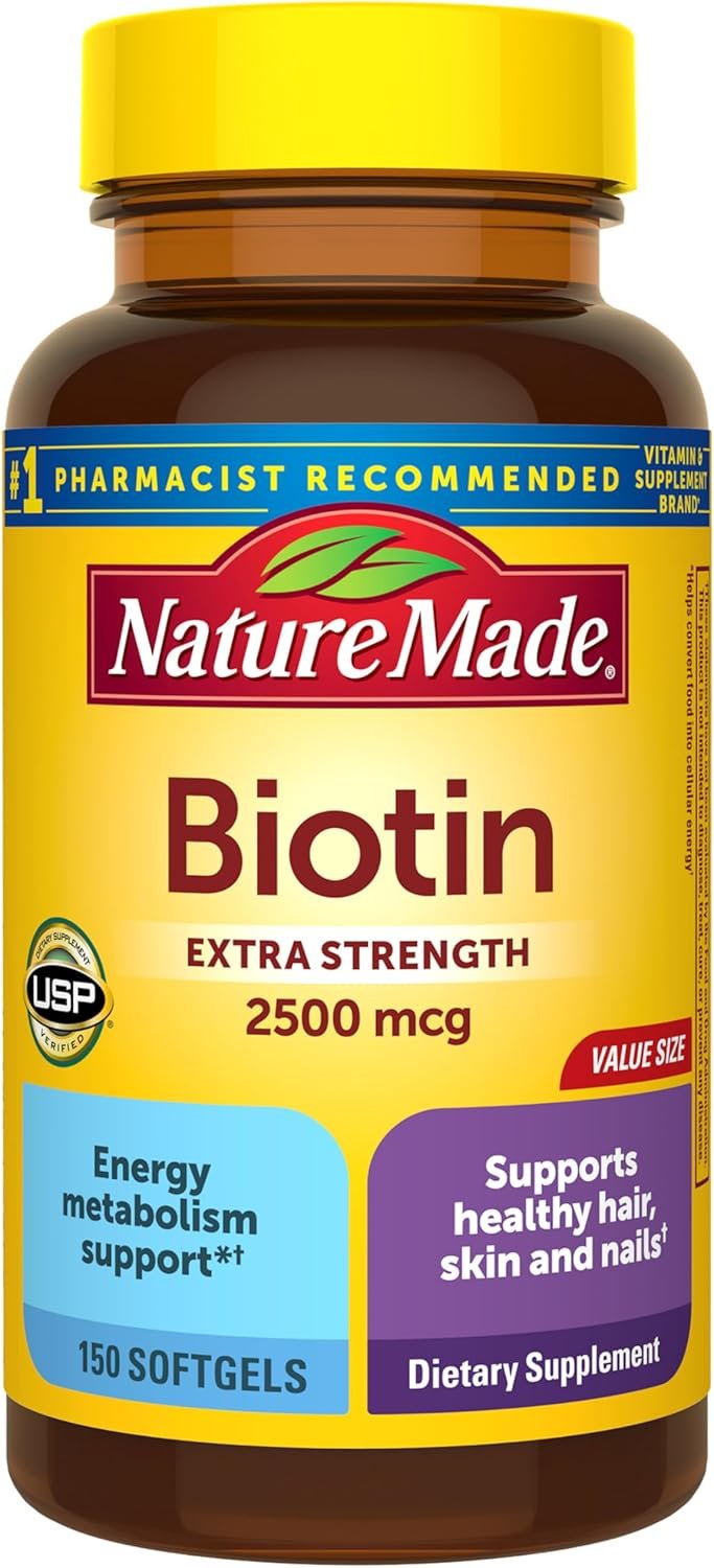 Nature Made Biotin 2500 mcg Extra Strength, Biotin Supplements Support Healthy Hair Skin & Nails, 150 Softgels, 150 Day Supply