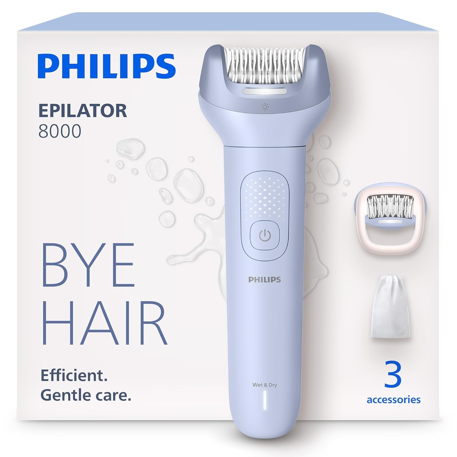 Philips Epilator Series 8000 – Cordless Wet and Dry Electric Epilator, Hair Removal for Legs and Body, with ProGuide, 3 Accessories, 60 min. Runtime, Model BRE708/00
