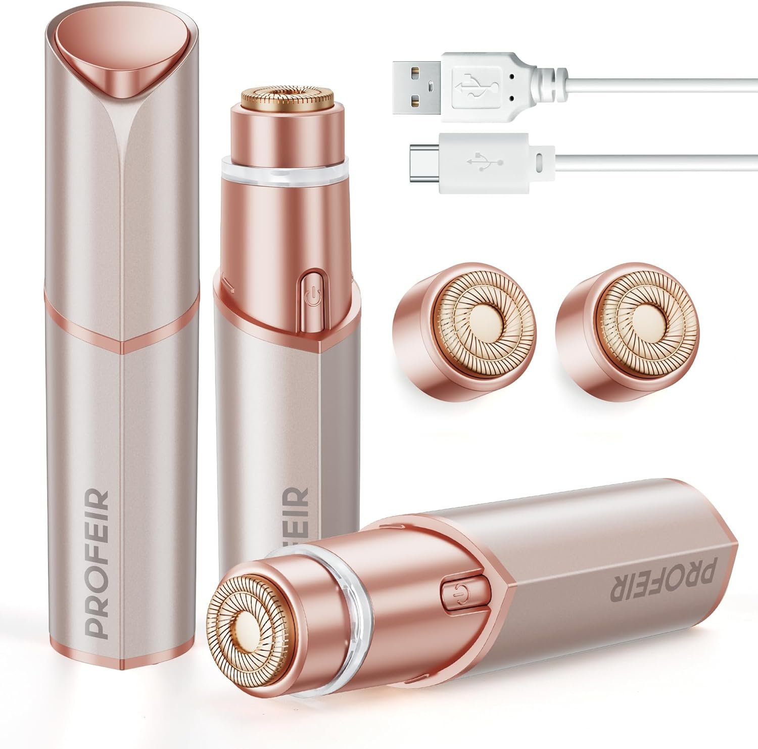 Facial Hair Removal for Women: Electric Hair Removal Device – Rechargeable Painless Face Razor for Chin Upper Lip Peach Fuzz with Light Gifts for Women(Rose Gold)