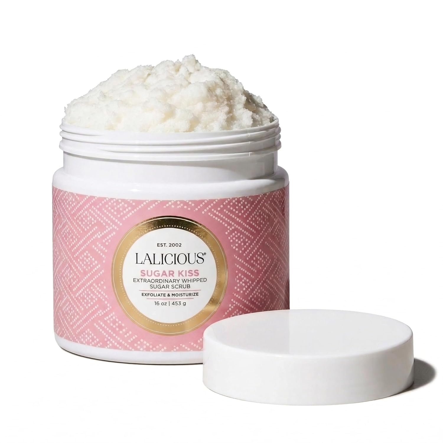 LALICIOUS Sugar Kiss® Exfoliating & Moisturizing Body Scrub | Sugar & Coconut Oil | Pre-Shave Scrub for Ingrown Hairs & Razor Bumps | Gently Buffs & Smooths Sensitive Skin | No Parabens | Large 16oz