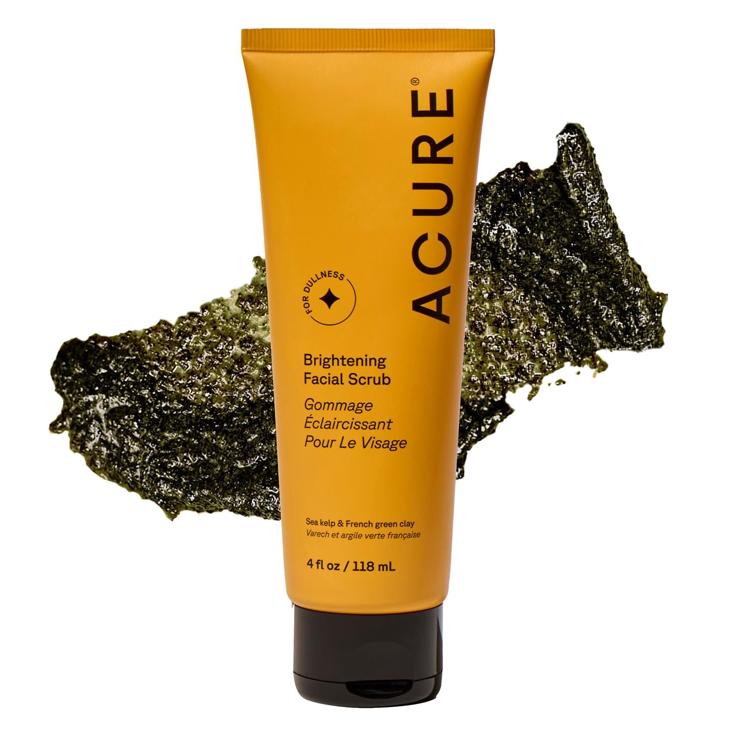 Acure Brightening Facial Scrub – Exfoliating Face Wash, Gentle Daily Scrubber & Exfoliator for Women & Men for Radiant Skin, Cleansing Wash with Sea Kelp & French Green Clay – 4 fl oz