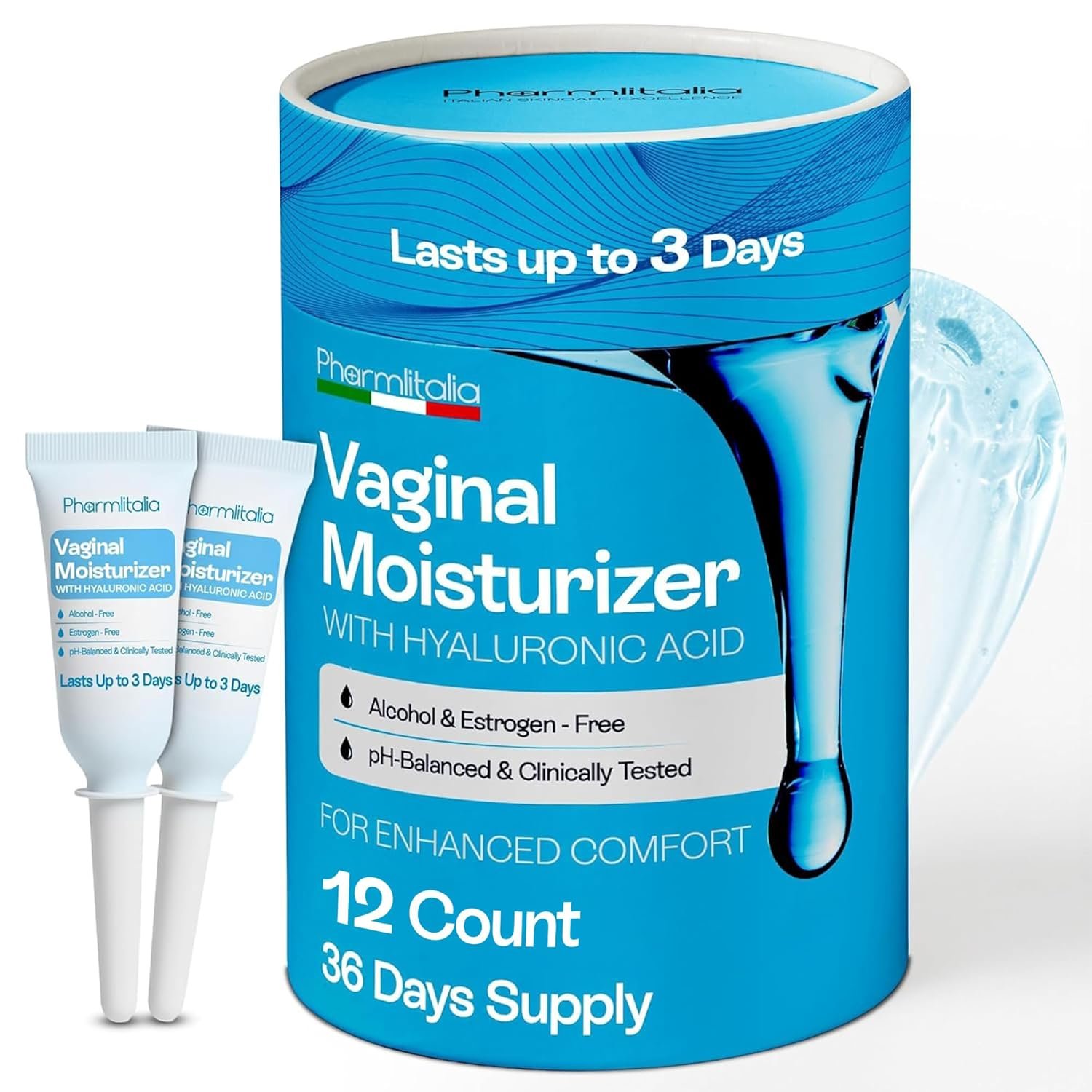 Pharmlitalia Vaginal Moisturizer Gel for Vagina Health, Moisturizer Applicators for Vaginal Dryness Relief and Long Lasting Wetness – Pre and Post Menopausal – 12 Pre Filled Applicators