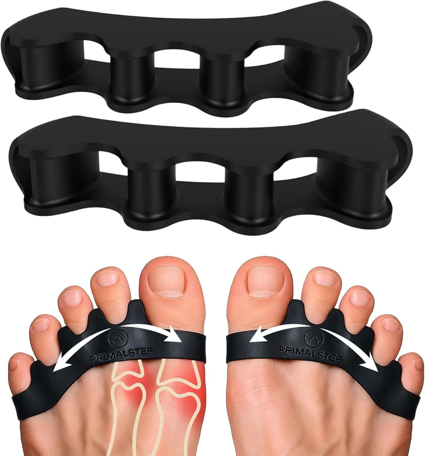 VYCE PrimalStep Toe Separators, Spreaders, Spacers, Straightener to Correct Toes for Men and Women, Bunion Corrector, Plantar Fasciitis and Athletic Mobility, S/M