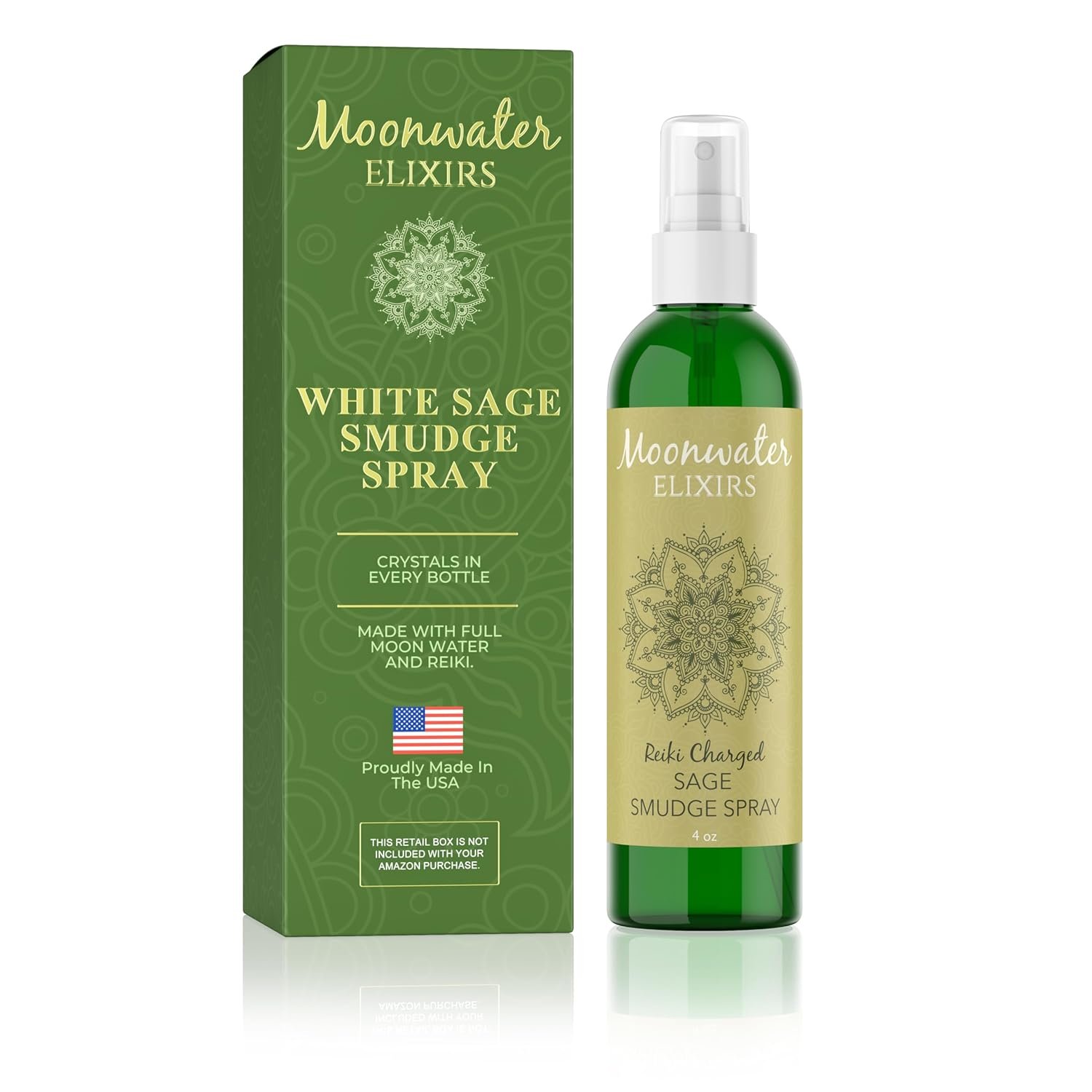 White Sage Smudge Spray for Spiritual Cleansing & Aura Protection, Sage Mist for Cleansing Negative Energy & Protection, Home & Meditation, Clear Quartz Reiki Energized Aromatherapy Room Spray – 4oz