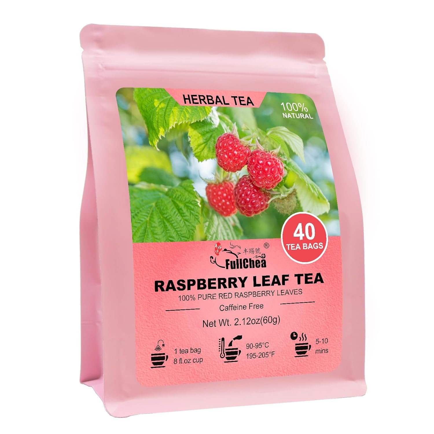 FullChea – Raspberry Leaf Tea Bag, 40 Teabags – Natural Pregnancy Tea – Pure Red Raspberry Leaf Herbal Tea – Non-GMO – Caffeine-free – Help Childbirth & Support Menstrual