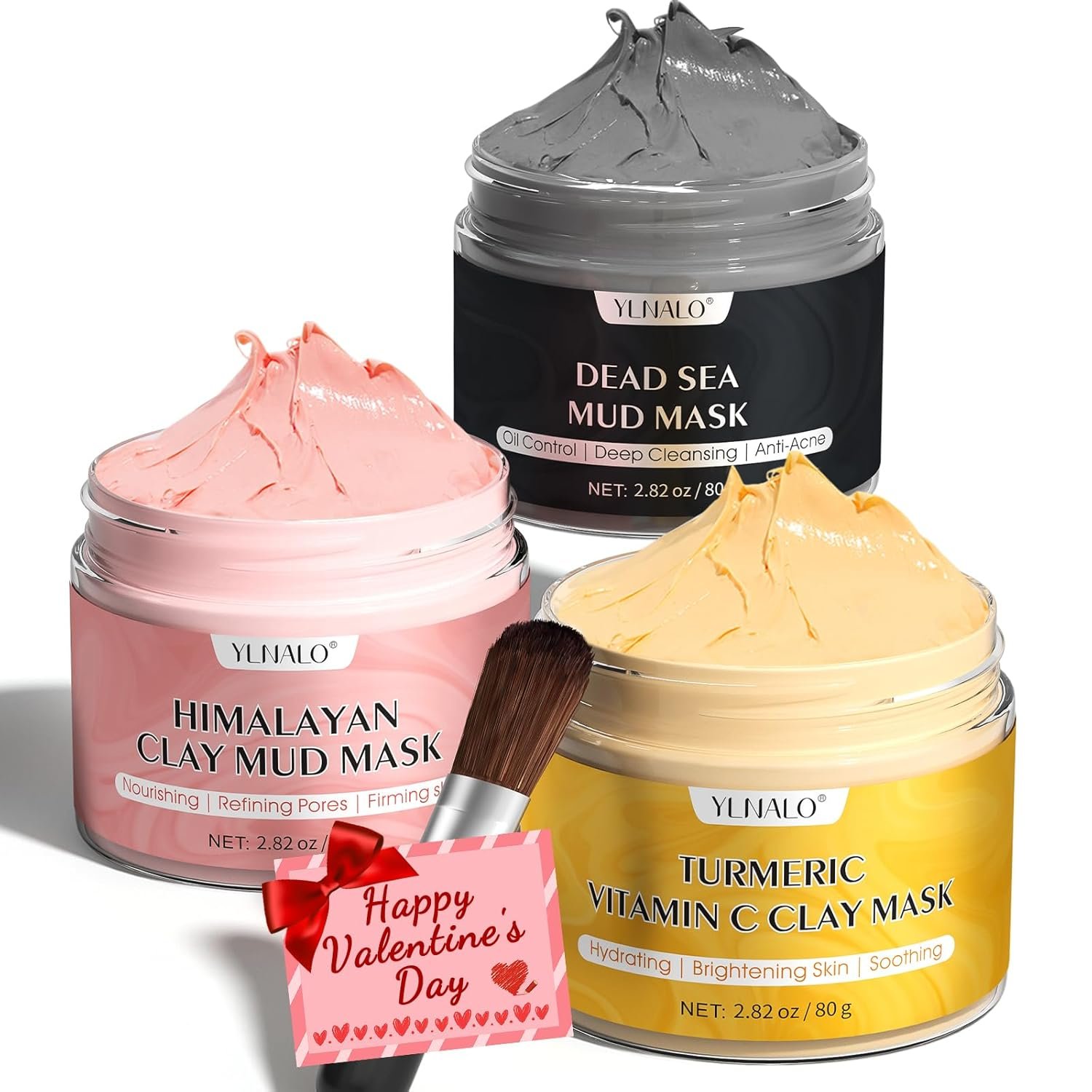 YLNALO Easter Gifts 3 Pcs Clay Facial Mask Set – Turmeric Vitamin C, Dead Sea and Himalayan Clay Skin Care Mask for Deep Cleansing, Moisturizing, and Refining Pores, Spa Facial Mask Set