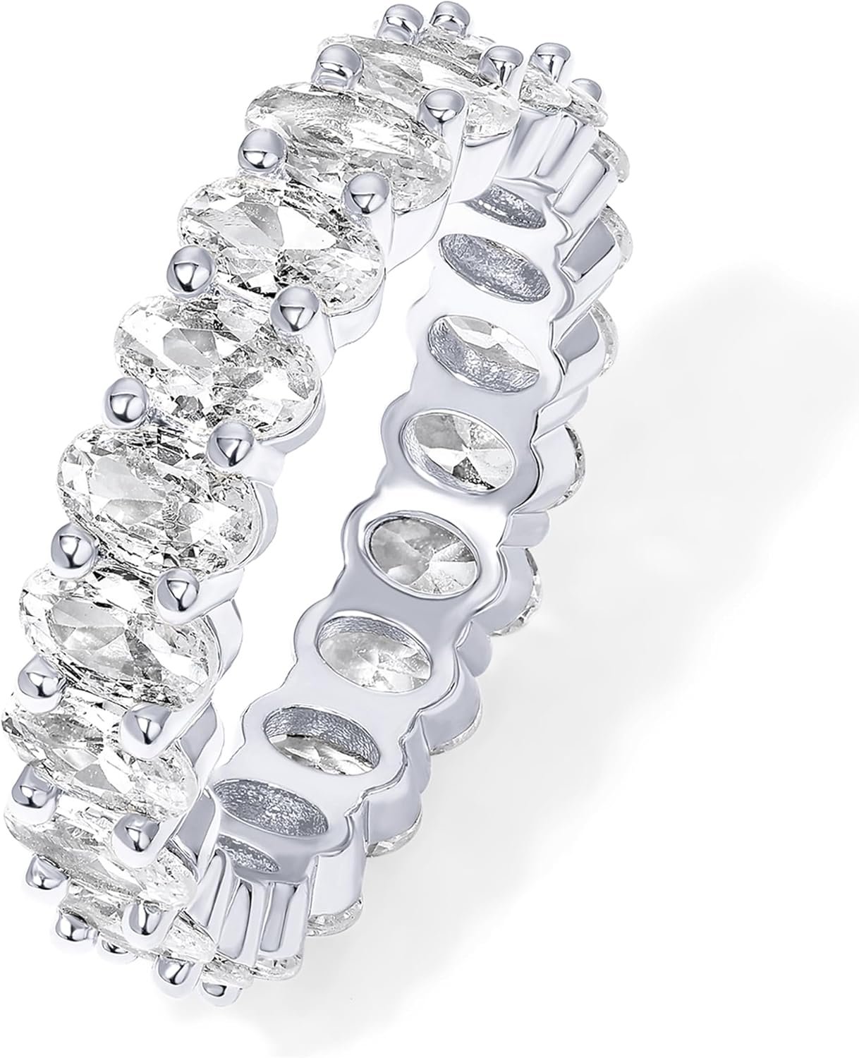 PAVOI 14K Gold Plated Eternity Ring for Women – Statement Eternity Band Rings with Oval Cubic Zirconia – Stackable Wedding Band – Love Engagement Trendy Bridal Jewelry