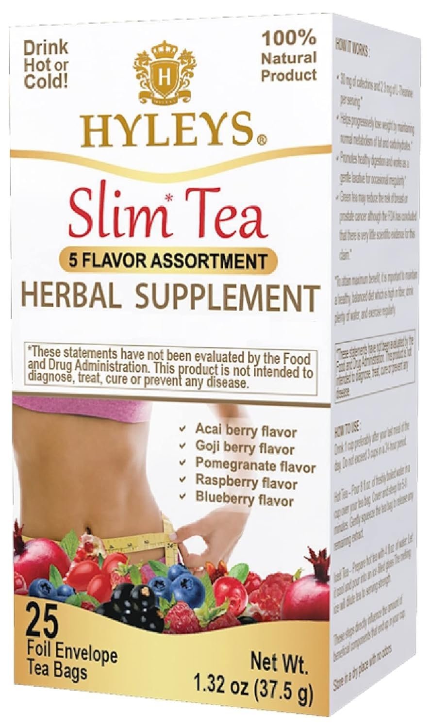 HYLEYS Slim Tea 5 Flavor Assortment – Weight Loss Herbal Supplement Cleanse and Detox – 25 Tea Bags (1 Pack) – Assorted Tea Variety Pack